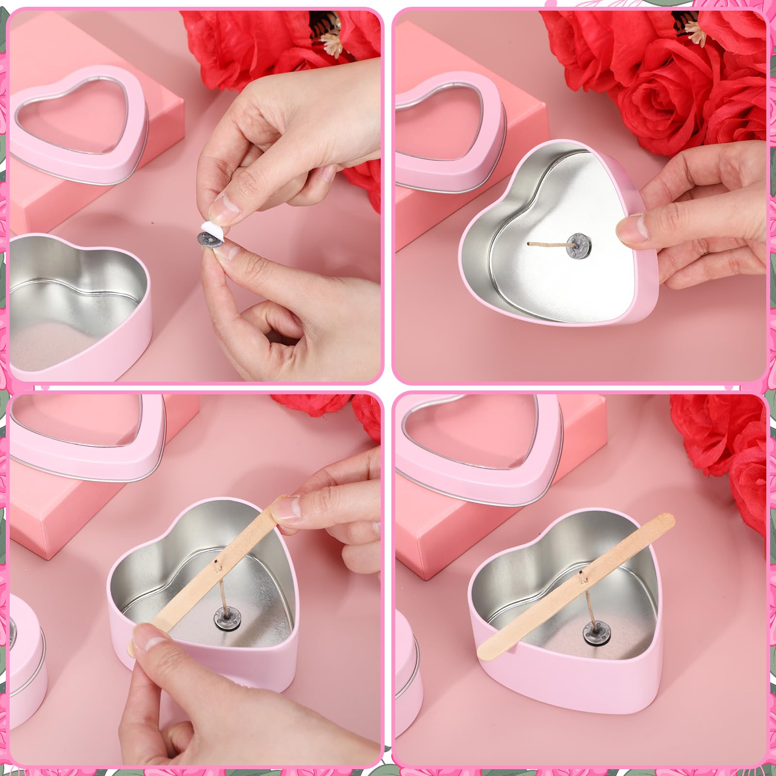12 Pcs 6.5 oz Heart Shaped Metal Tins with Clear Window Lids - Valentine's Day Candle Containers, Empty Heart Box for DIY Candle Making, Candy Storage, Gift Packaging & Jewelry Organizer (Pink) - Perfect for Romantic Gifts, Wedding Favors, Party Decor & Home Storage