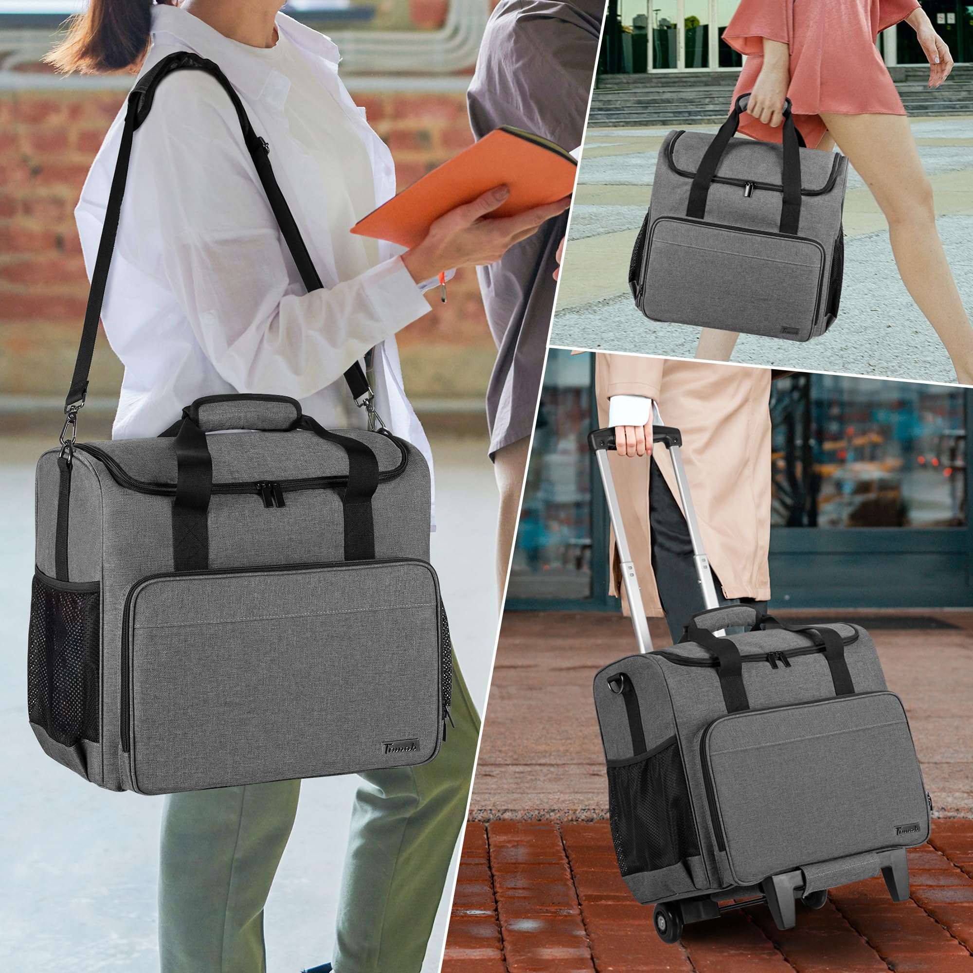 Trunab Rolling Teacher Bag with Wheels - Large Wheeled Tote with Bottom Pad & Detachable Trolley - Padded Laptop Compartment Fits 15.6