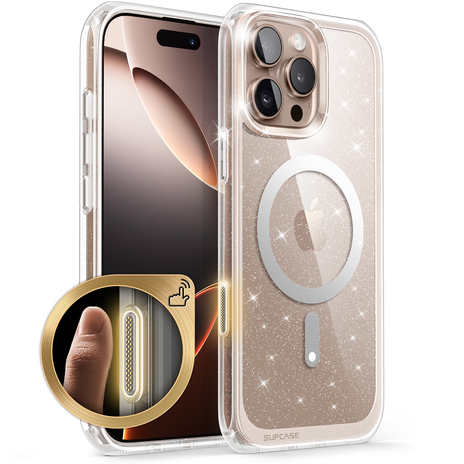 iPhone 16 Pro Max 6.9 Inch Unicorn Beetle MAG Slim Clear Case with MagSafe & Camera Control Button | Glitter Pink Design | Perfect for Daily Protection & Wireless Charging