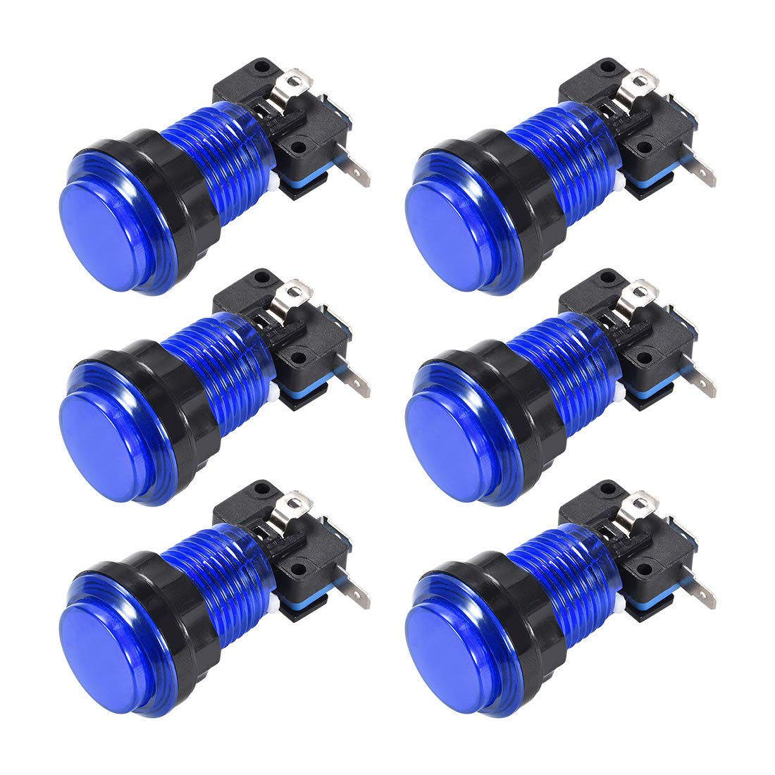 uxcell 33.5mm Round 12V LED Illuminated Arcade Push Button Switch with Micro Switch - Blue (6 Pack) for Video Games, DIY Arcade Cabinet & Home Gaming Setup
