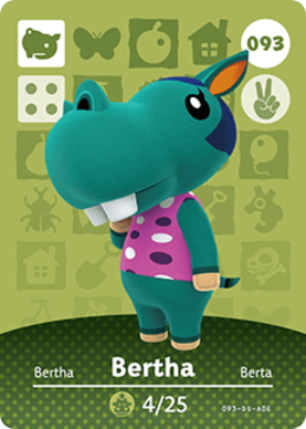 Bertha Animal Crossing Amiibo Card Series 1 - Official Nintendo Collectible Trading Cards for Animal Crossing New Horizons & Happy Home Paradise - Perfect for Game Unlocks, Character Invites & Collection Display