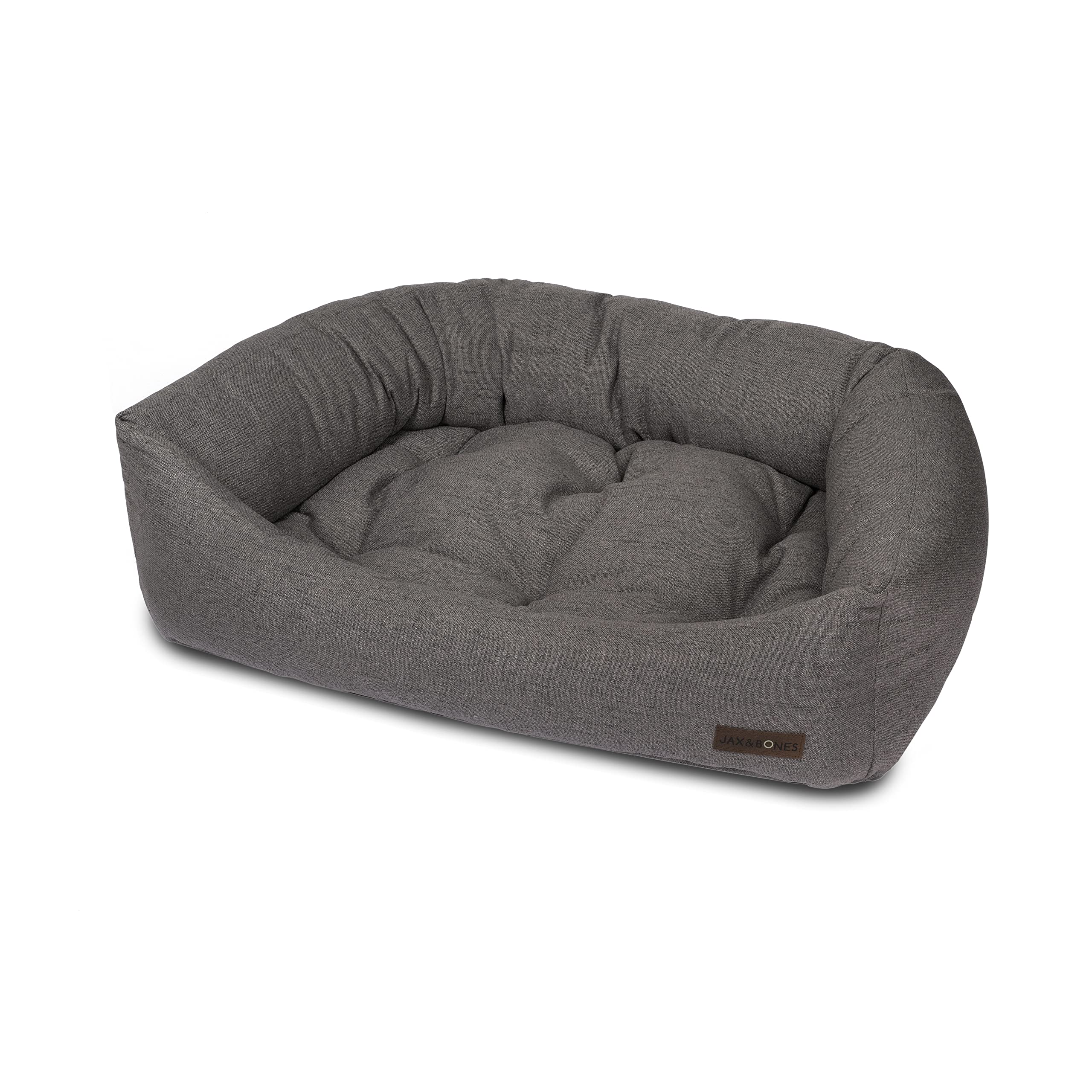 Jax & Bones Dog Napper - Lark Graphite Machine Washable Dog Bed with Heavy Duty Bolstered Sides - Small Grey Pet Mat (24