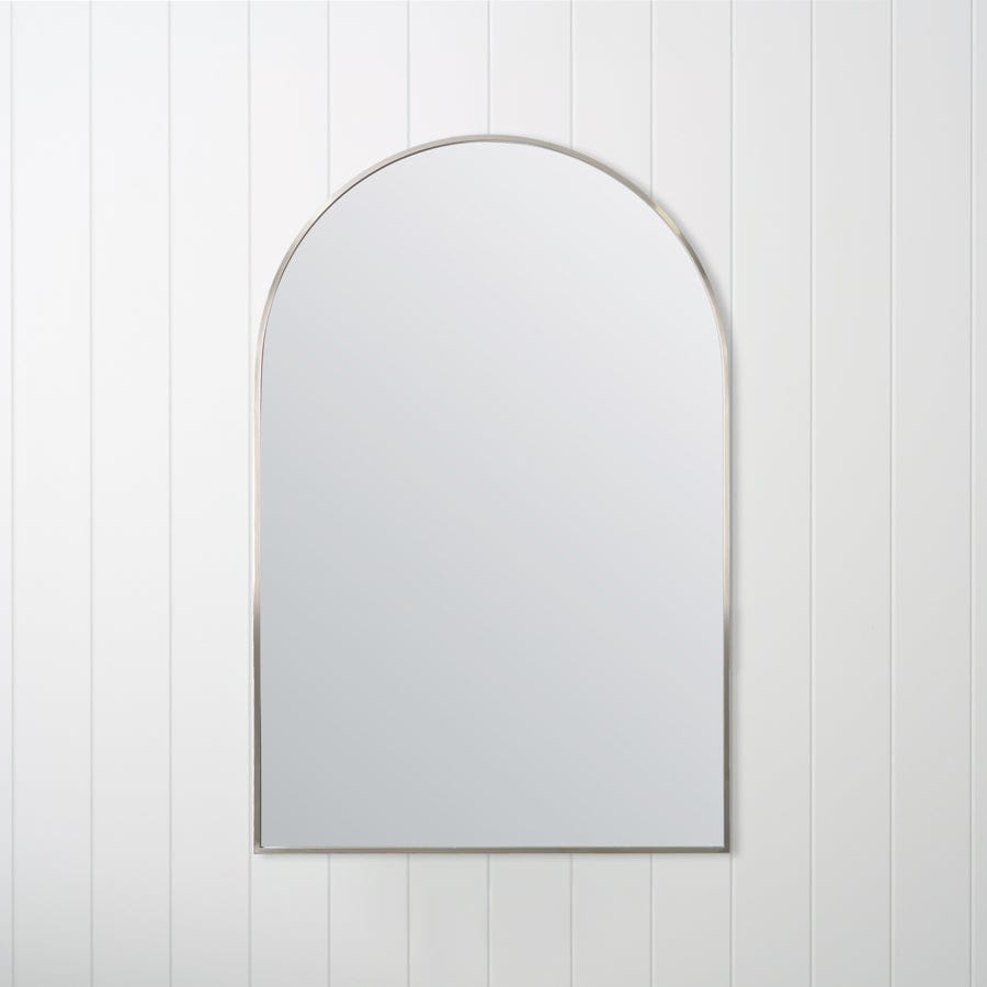 Brushed Nickel Arch Mirror - Elegant Wall Decor for Bathroom, Bedroom & Entryway - Perfect for Modern Home Interiors
