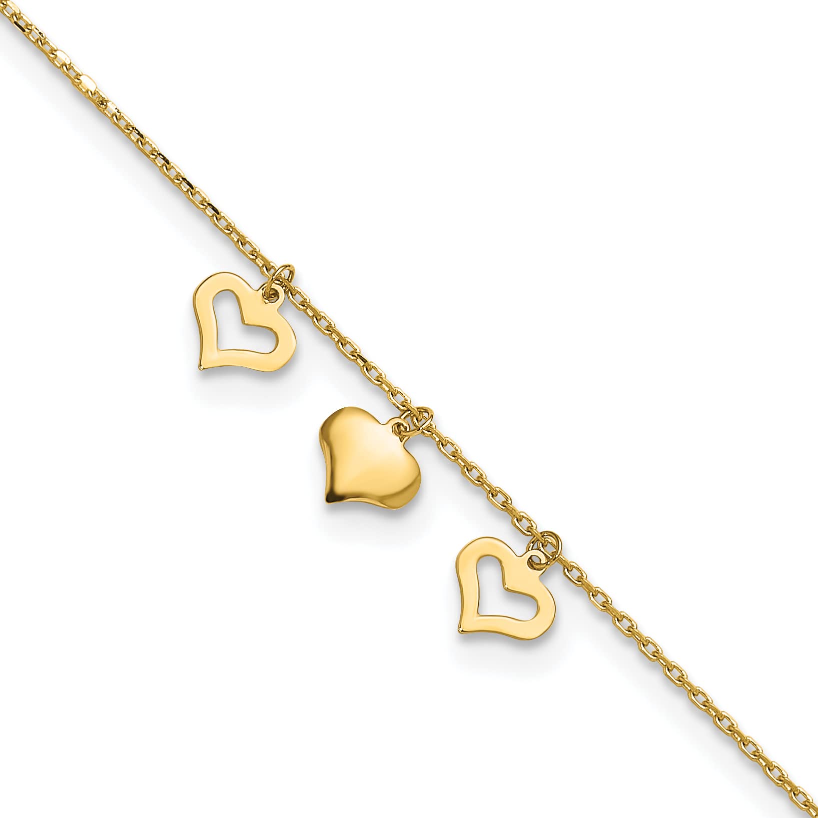 14K Gold 3 Hearts Anklet Chain - 9 Inches with 1 Inch Extension | Adjustable Ankle Bracelet for Women | Perfect for Beach, Wedding & Everyday Wear