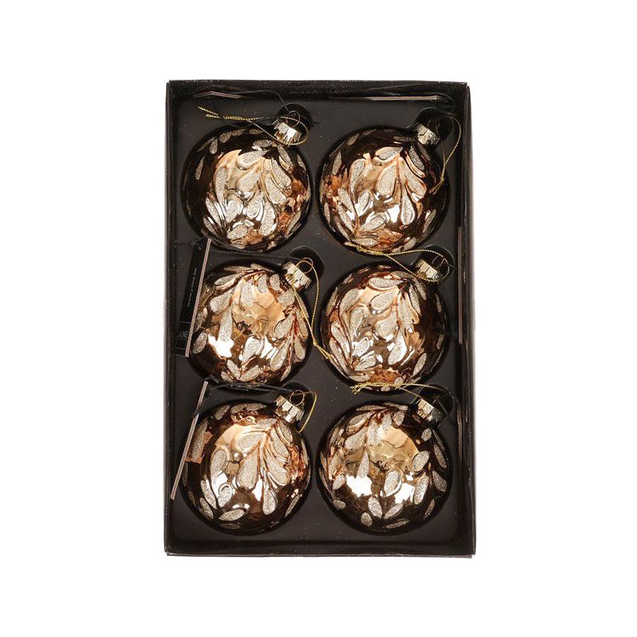 JLINE Christmas Glass Ornament Ball Set - 6 Pack 8cm Shiny Gold Decorations for Holiday Tree, Home, Party & Gift Giving