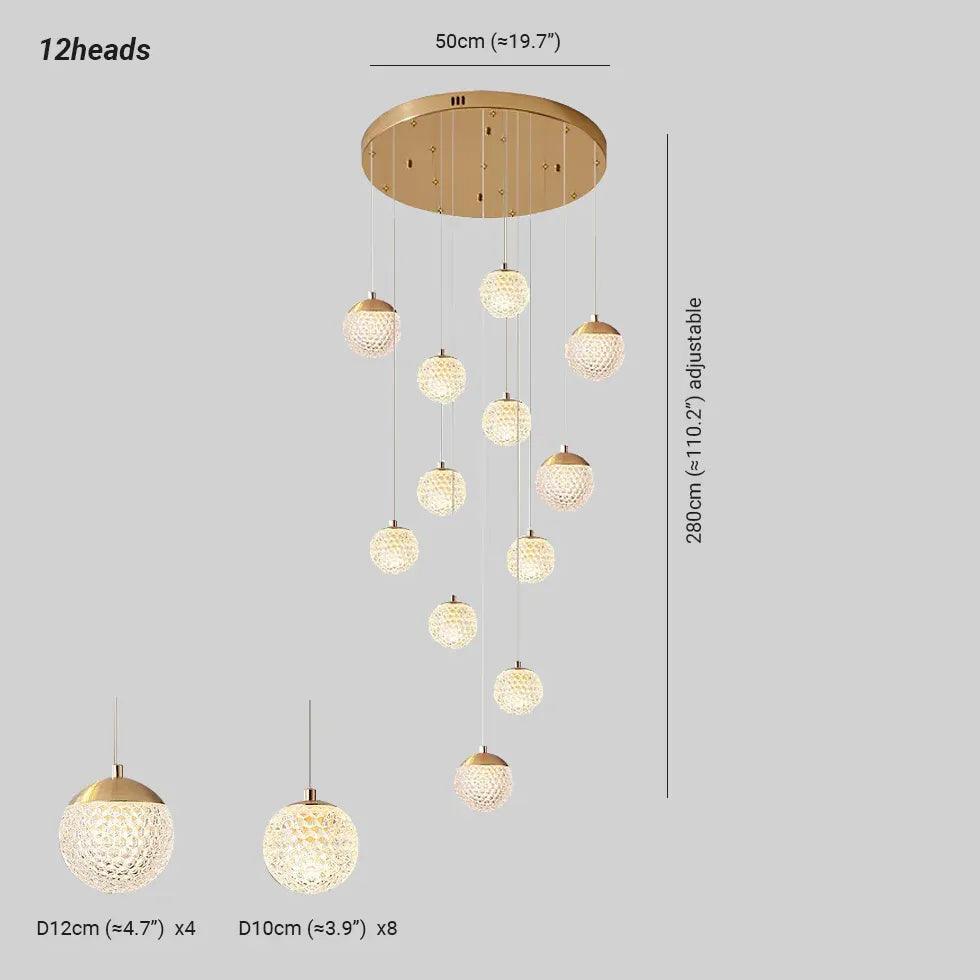 Modern Spherical Multi-Head Crystal Chandelier - Luxury Hallway Pendant Light Fixture for Foyer, Dining Room & Staircase Lighting
