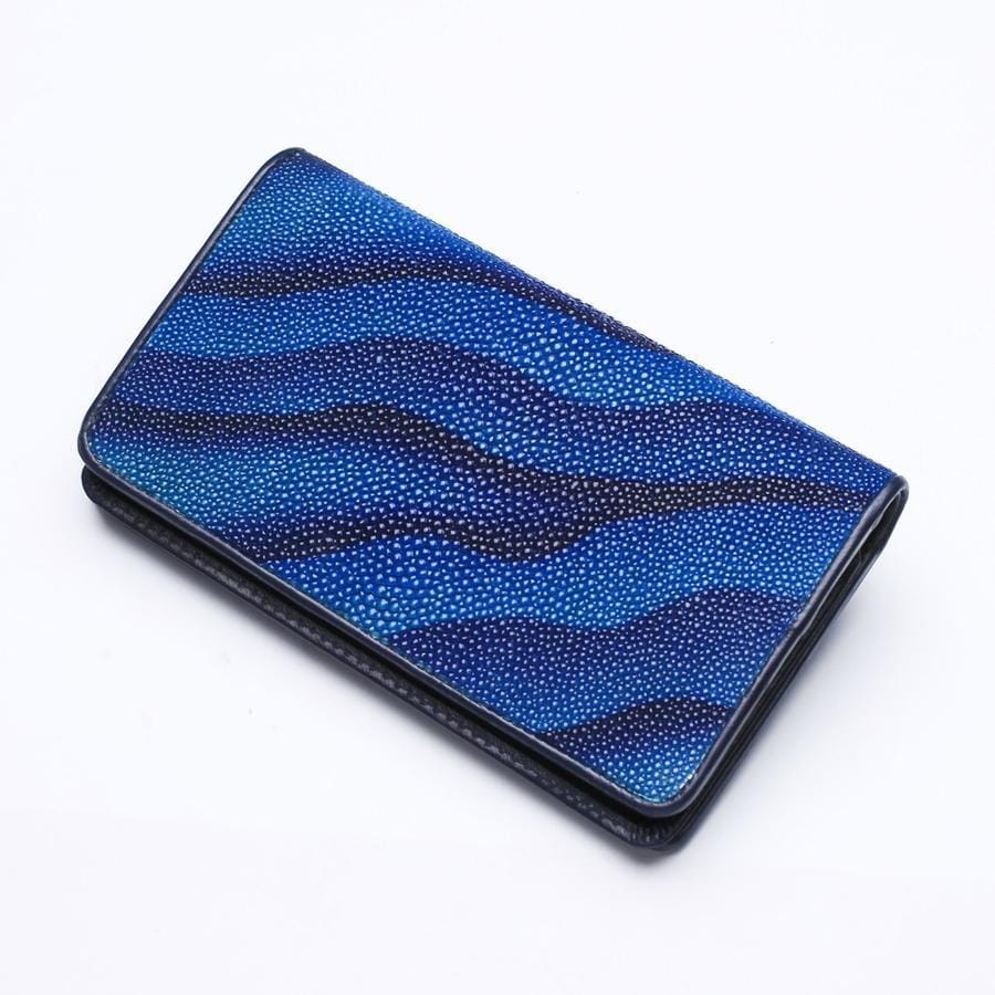 Premium Blue Stingray Skin Leather Long Wallet for Men - RFID Blocking Bifold Wallet with Money Clip - Perfect for Business, Travel & Everyday Use