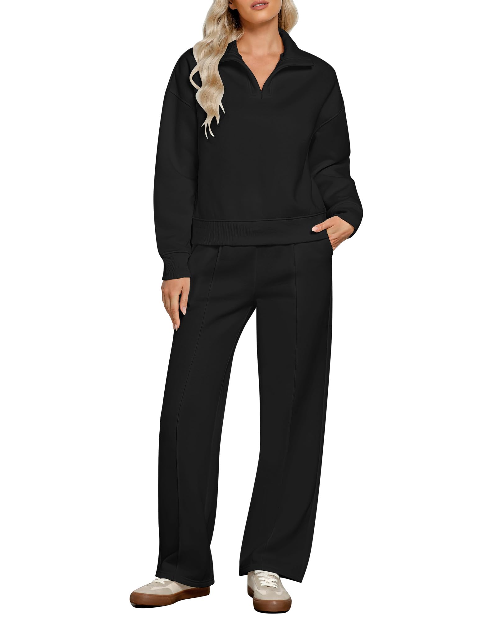 GRAPENT Women's 2-Piece Fleece Sweatsuit Set - Half Zip Sweatshirt & Wide Leg Sweatpants Lounge Outfit | Cozy Tracksuit for Home, Gym & Casual Wear