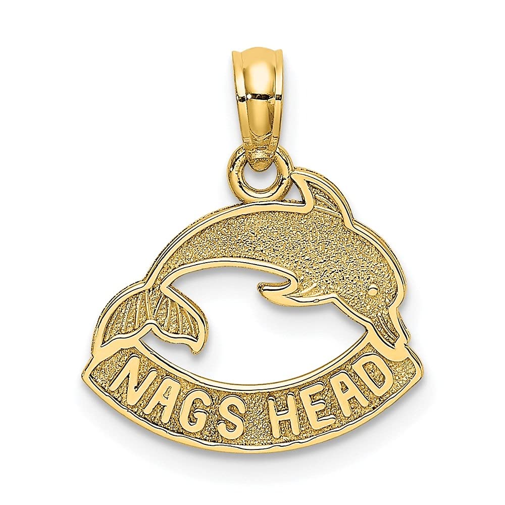 14k Yellow Gold Textured NAGS HEAD Pendant with Dolphin Charm - Elegant Fine Jewelry for Women | Perfect Gift for Birthday, Anniversary & Special Occasions