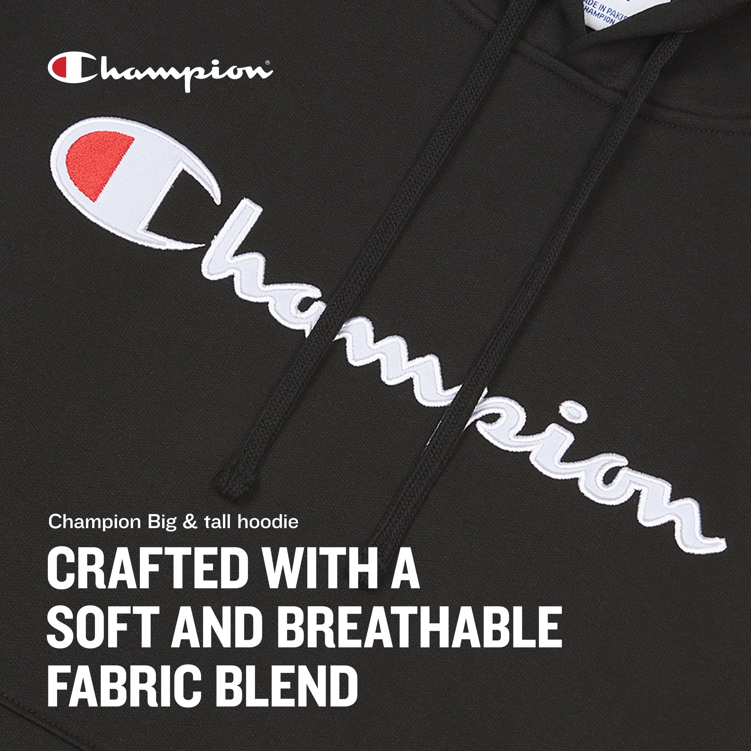 Champion Hoodies for Men – Big and Tall Fleece Pullover with Graphic Print | Warm & Comfortable Winter Hooded Sweatshirt for Casual Wear, Gym, and Outdoor Activities