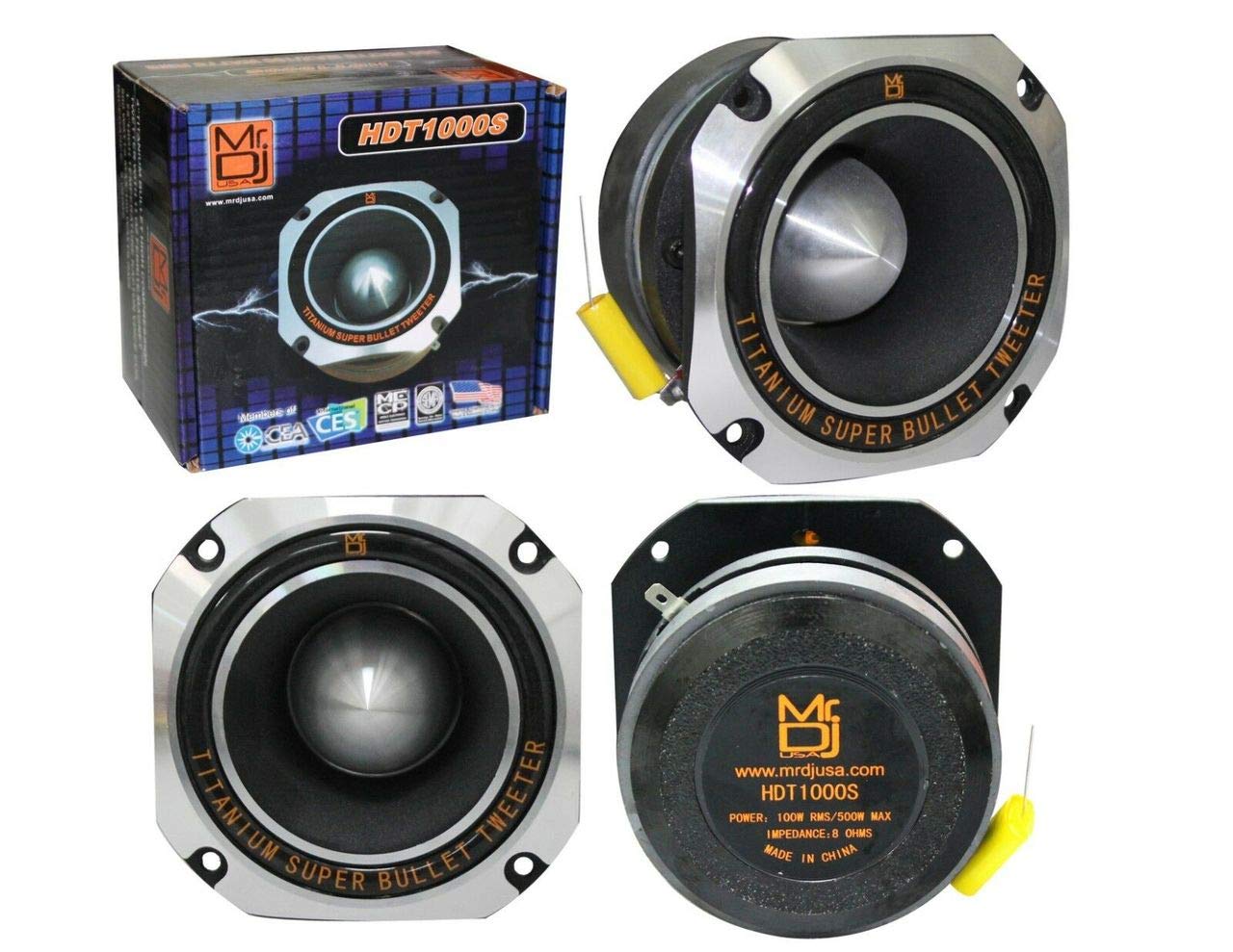 Mr. DJ HDT1000S 4-Inch 500W Titanium Bullet High Compression Tweeter Speaker - Chrome Finish for Professional DJ Equipment, Stage Performances & Car Audio Systems