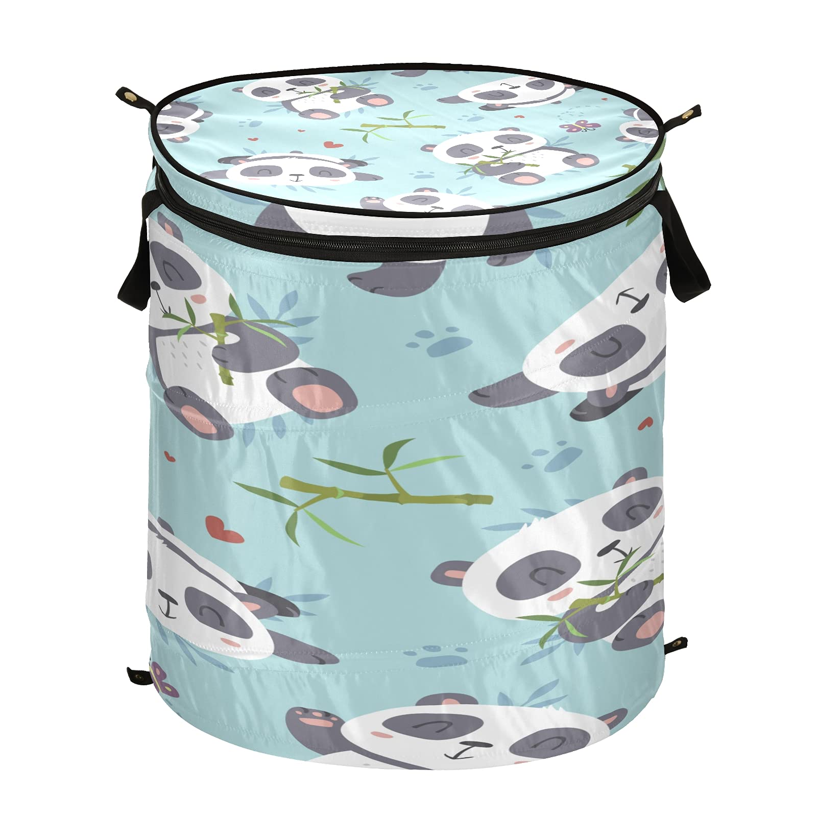 Xigua Foldable Panda Pop-Up Laundry Hamper with Zipper Lid - Portable Clothes Basket for Bedroom, Kids Room & Dorm - Perfect for Laundry Storage, Toy Organization & Travel Use