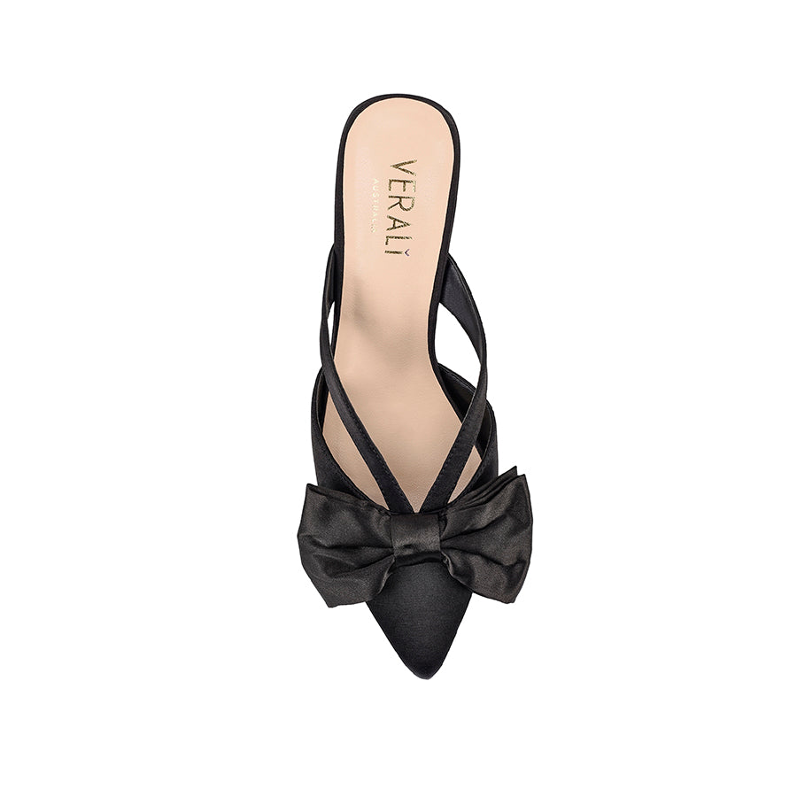 Black Satin Spear Mules - Women's Comfortable Slip-On Shoes for Casual Wear, Office & Home