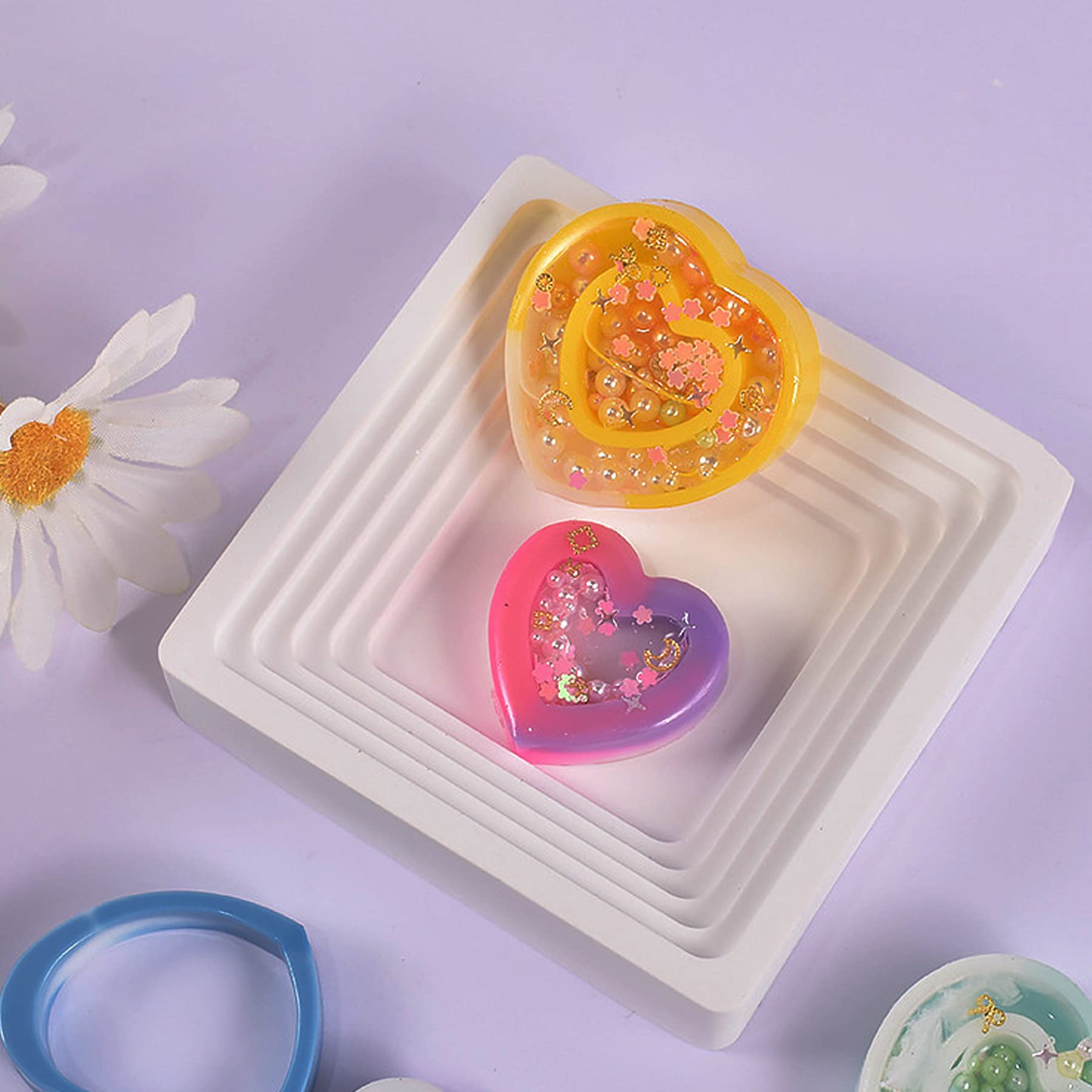 Premium Heart-Shaped Resin Shaker Silicone Molds for Jewelry Making - DIY Epoxy Casting Molds with PVC Sheets & Colorful Beads - Perfect for Handmade Pendants, Keychains & Resin Art Projects