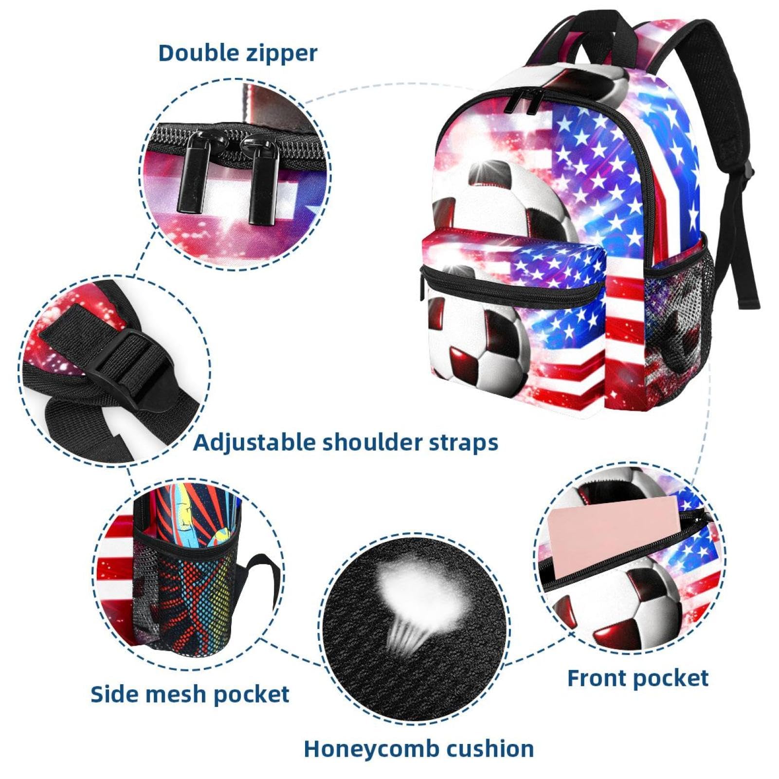 Men's & Women's Travel Backpack with American Flag & Football Design - Durable Carry-On Backpack for Hiking, College, Work & Outdoor Adventures