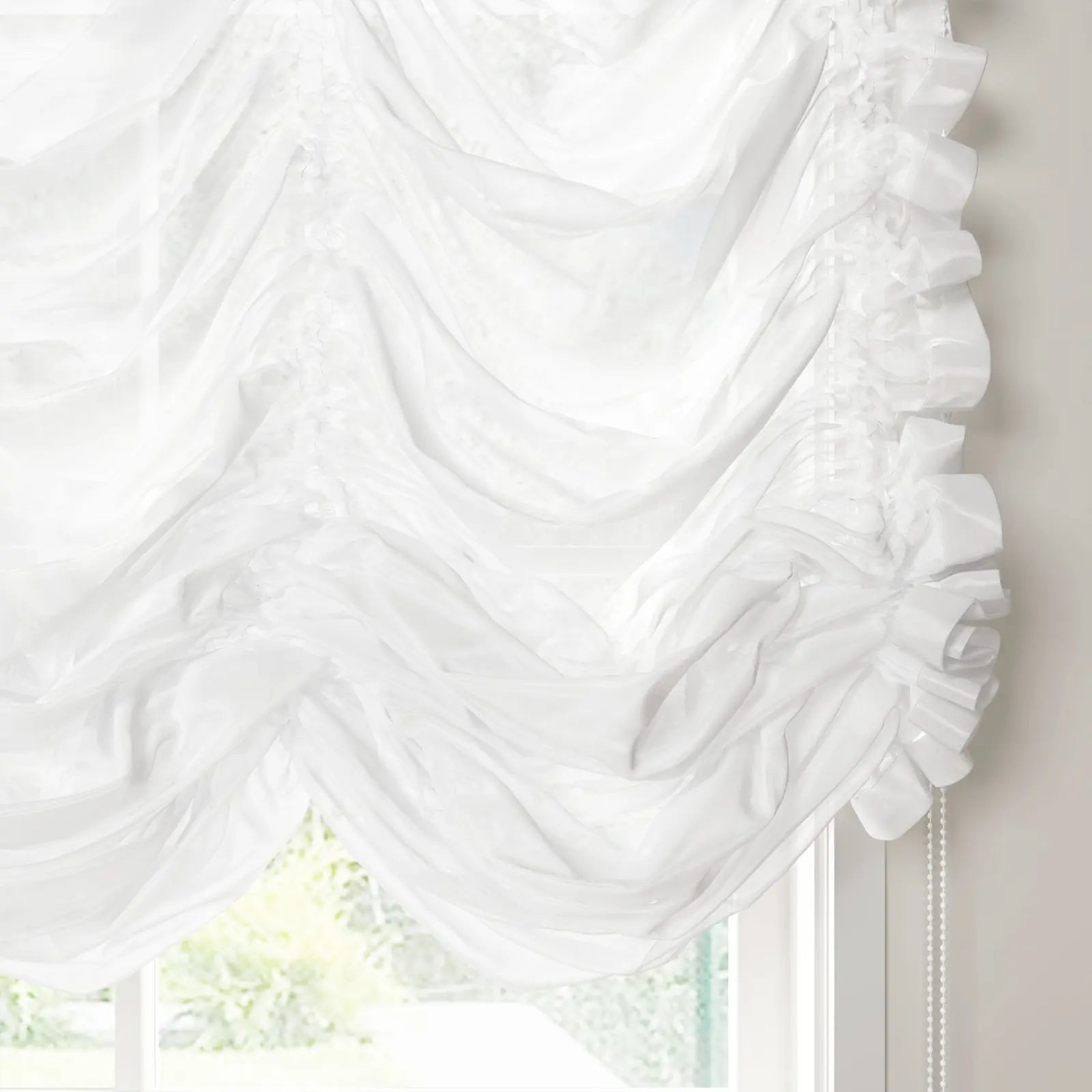 Stylish Pleated Austrian Sheer Roman Shades with Cord Lift - Elegant Window Treatment for Living Room & Bedroom