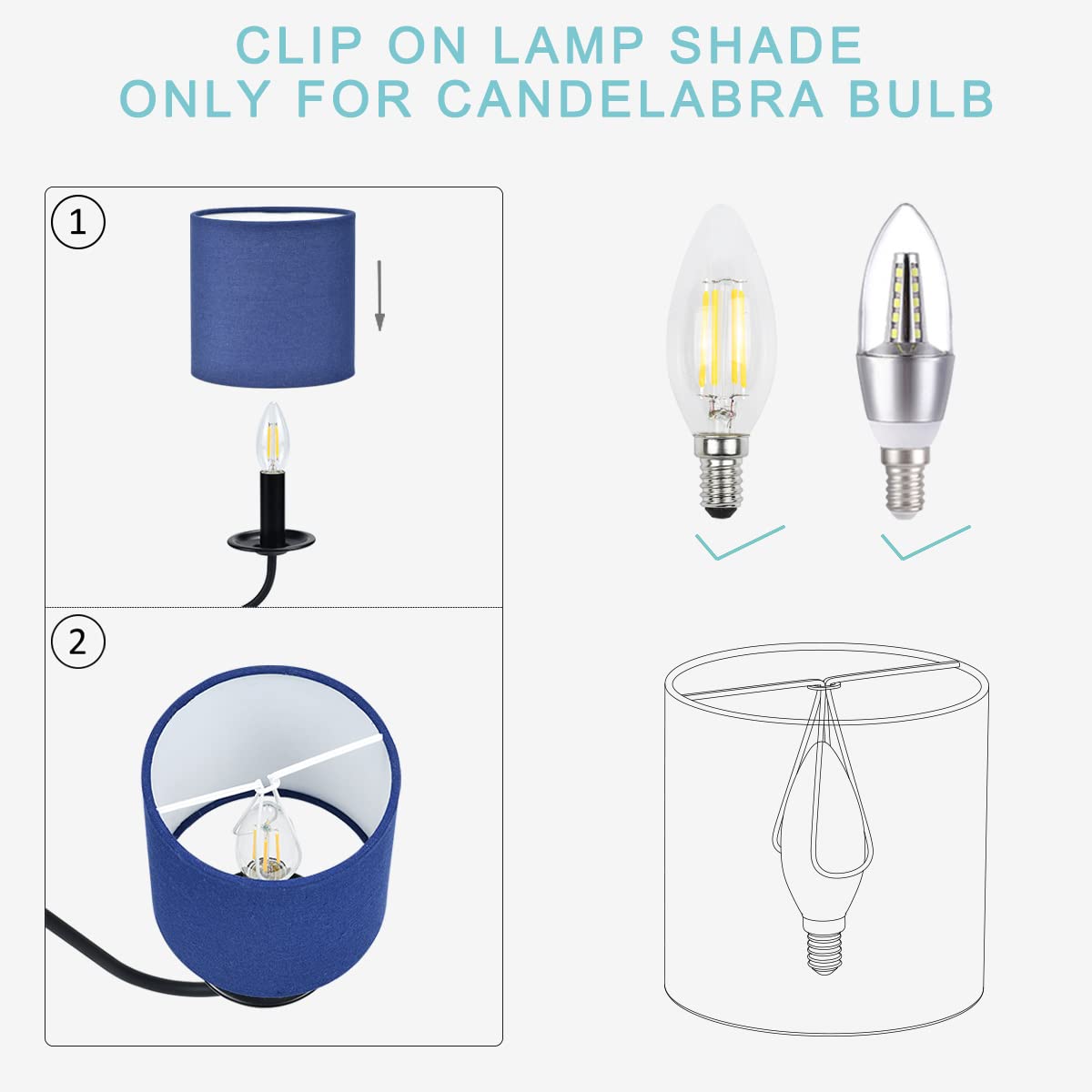 LAMPWELL MEMO Clip-on Chandelier Fabric Lamp Shades - Set of 6 Small Drum Linen Lamp Shades (5.2