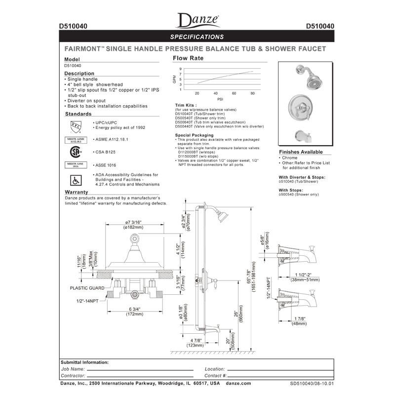 Danze Fairmont Brushed Nickel Pressure Balance Single Handle Shower Faucet with Rough-in Valve - Perfect for Modern Bathroom Renovations & Spa-Like Shower Experience