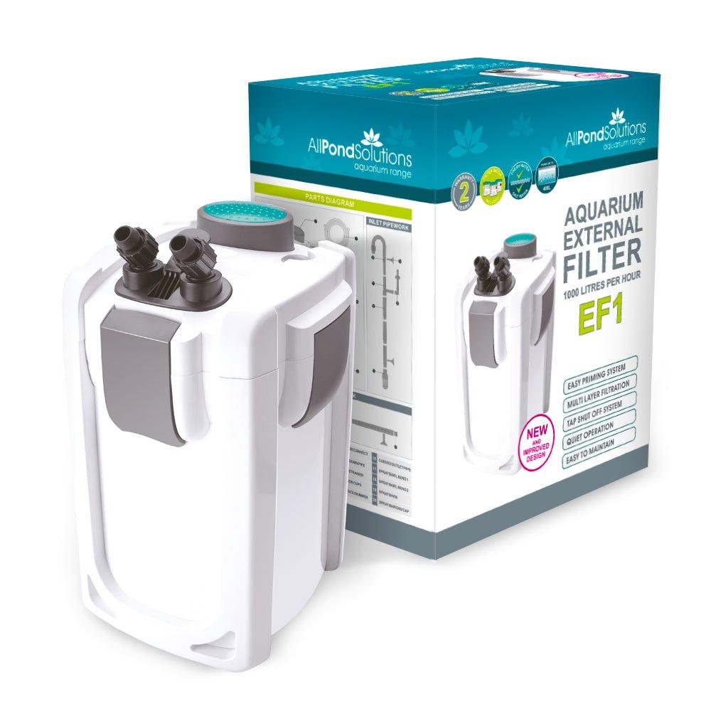 AllPondSolutions 1000L/H High Power External Aquarium Filter EF1 - Perfect for Large Fish Tanks, Pond Filtration & Aquatic Plant Maintenance