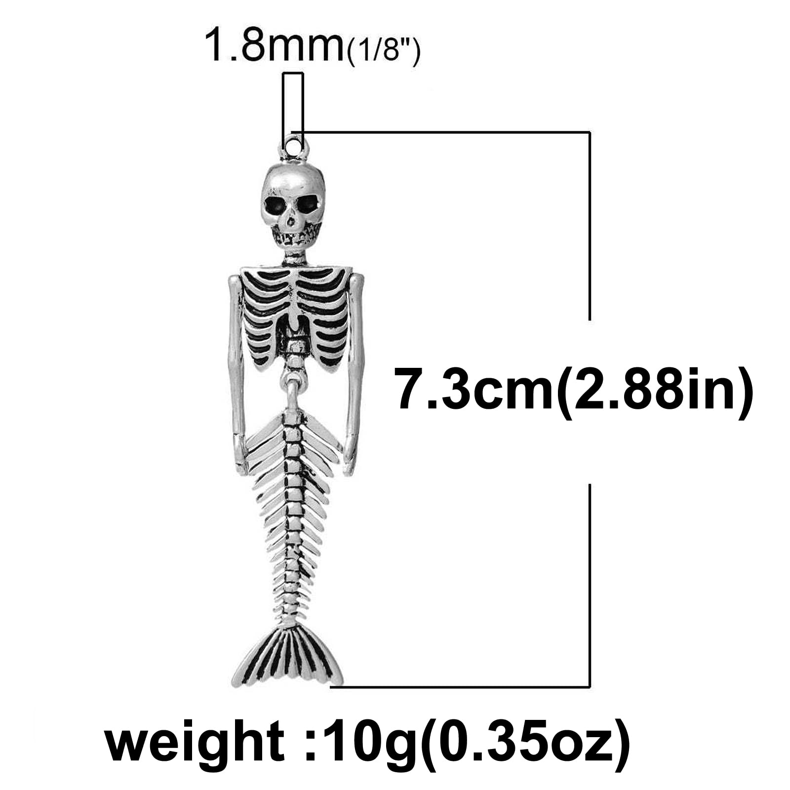 Vintage Silver Plated Human Skeleton Bones & Mermaid Skull Charm Dangle Earrings for Women & Men - Gothic Jewelry for Halloween, Cosplay, and Alternative Fashion