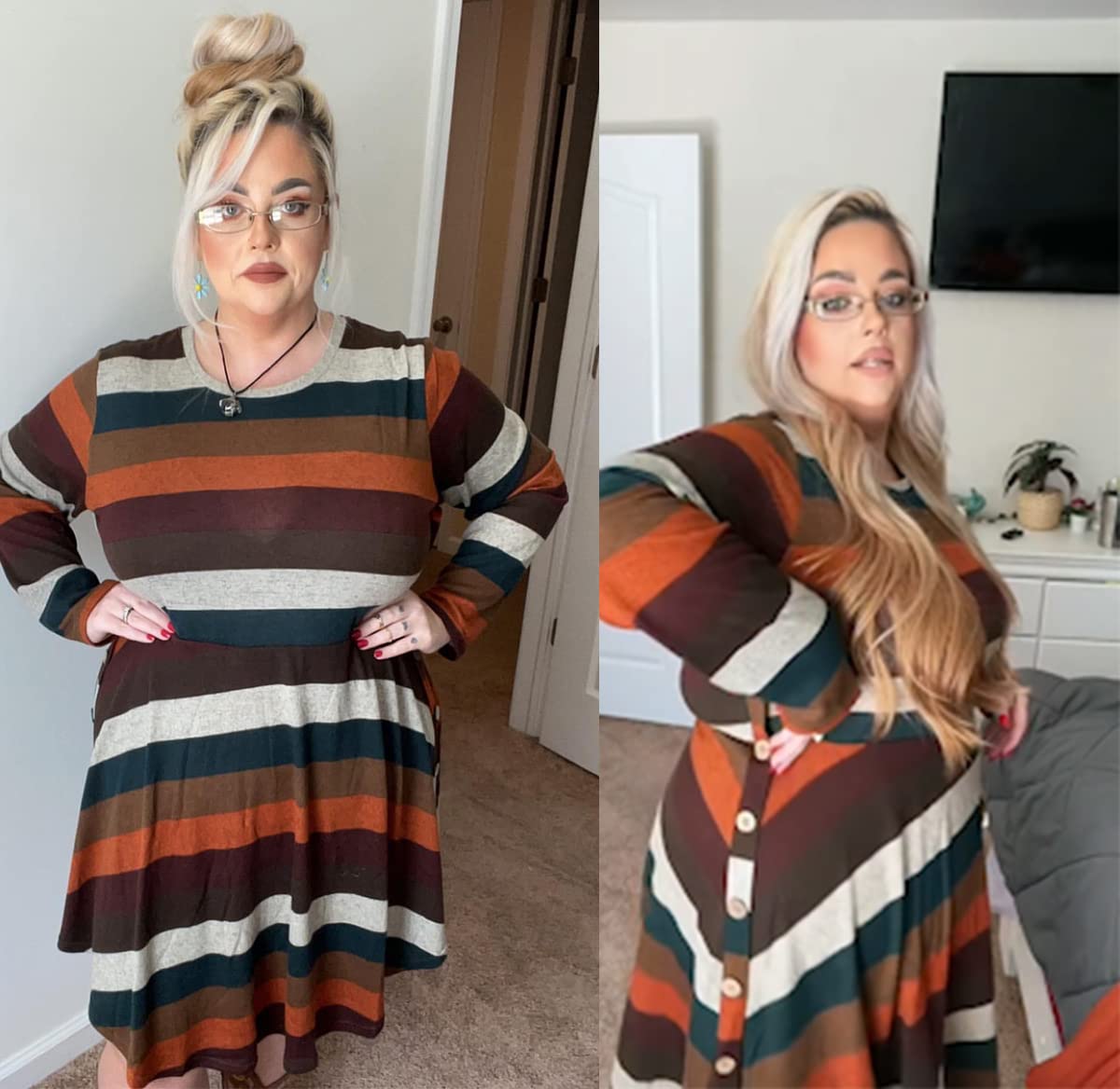 **Plus Size Dresses for Women - CARCOS Curvy Long Sleeve Crew Neck & V-Neck Knee-Length Dress with Pockets (XL-5XL) | Fall Winter Fashion for Work, Church & Casual Outings**