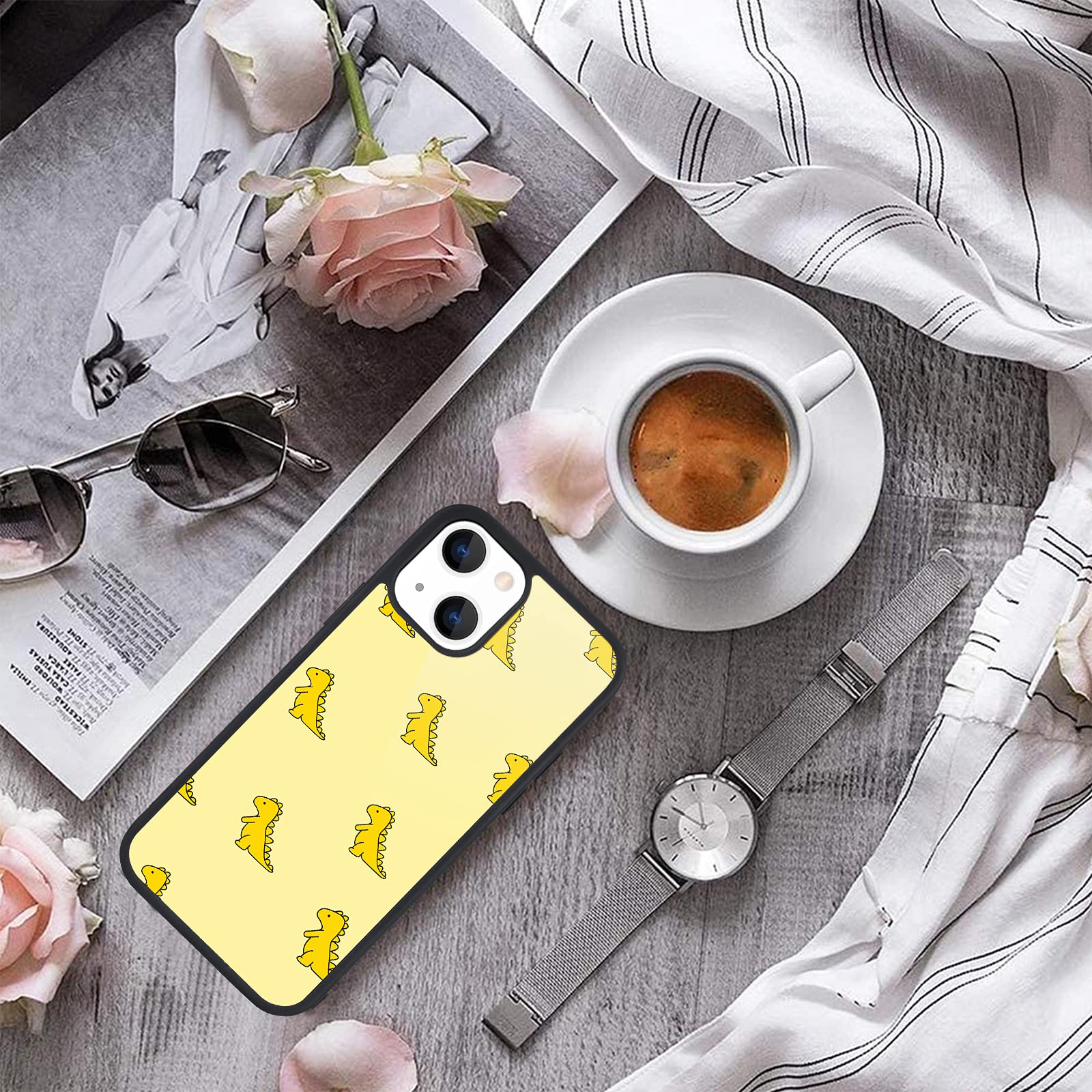 MAYCARI iPhone 13 Pro Max Case - Cute Yellow Dinosaur Design, Hard Back & Soft TPU Bumper Protective Cover for Women & Girls | Perfect for School, Work & Everyday Use