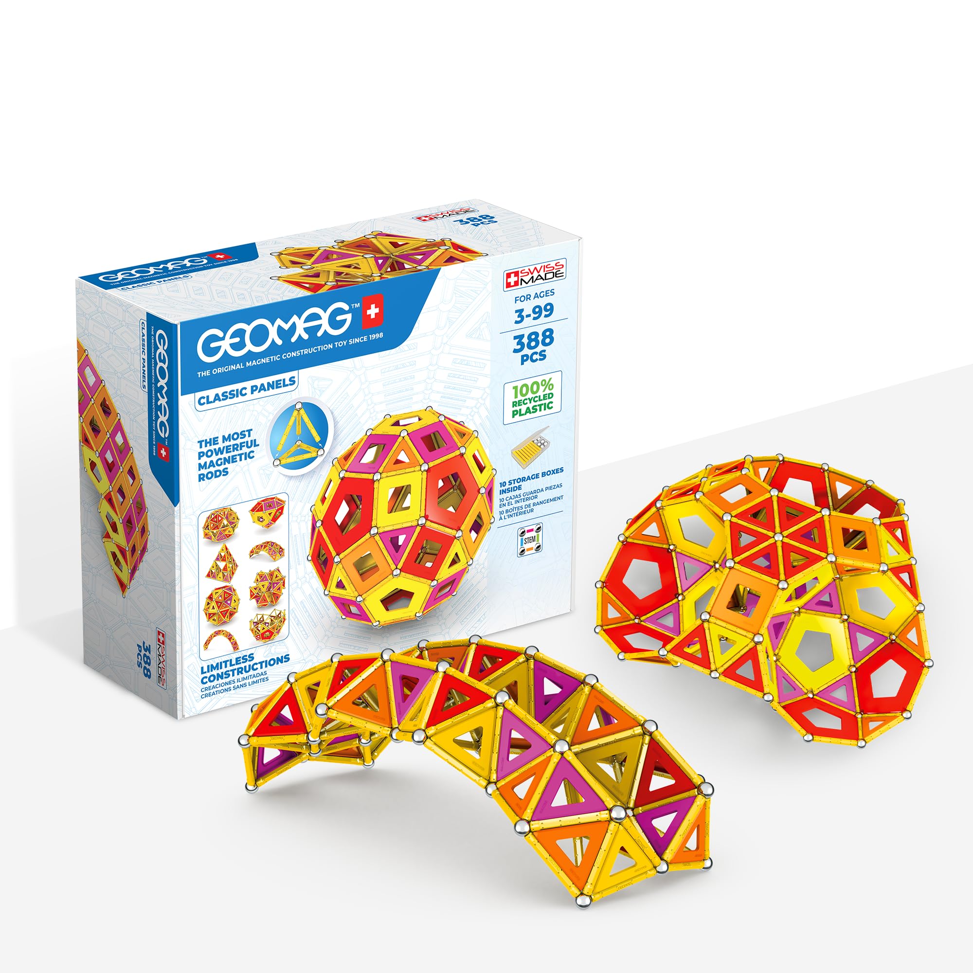 Geomag Classic Masterbox Magnetic Building Blocks for Kids - 388-Piece STEM Educational Toy with 100% Recycled Plastic, Green Collection - Ages 3-99 - Perfect for Creative Play, Classroom Learning & Family Bonding Activities