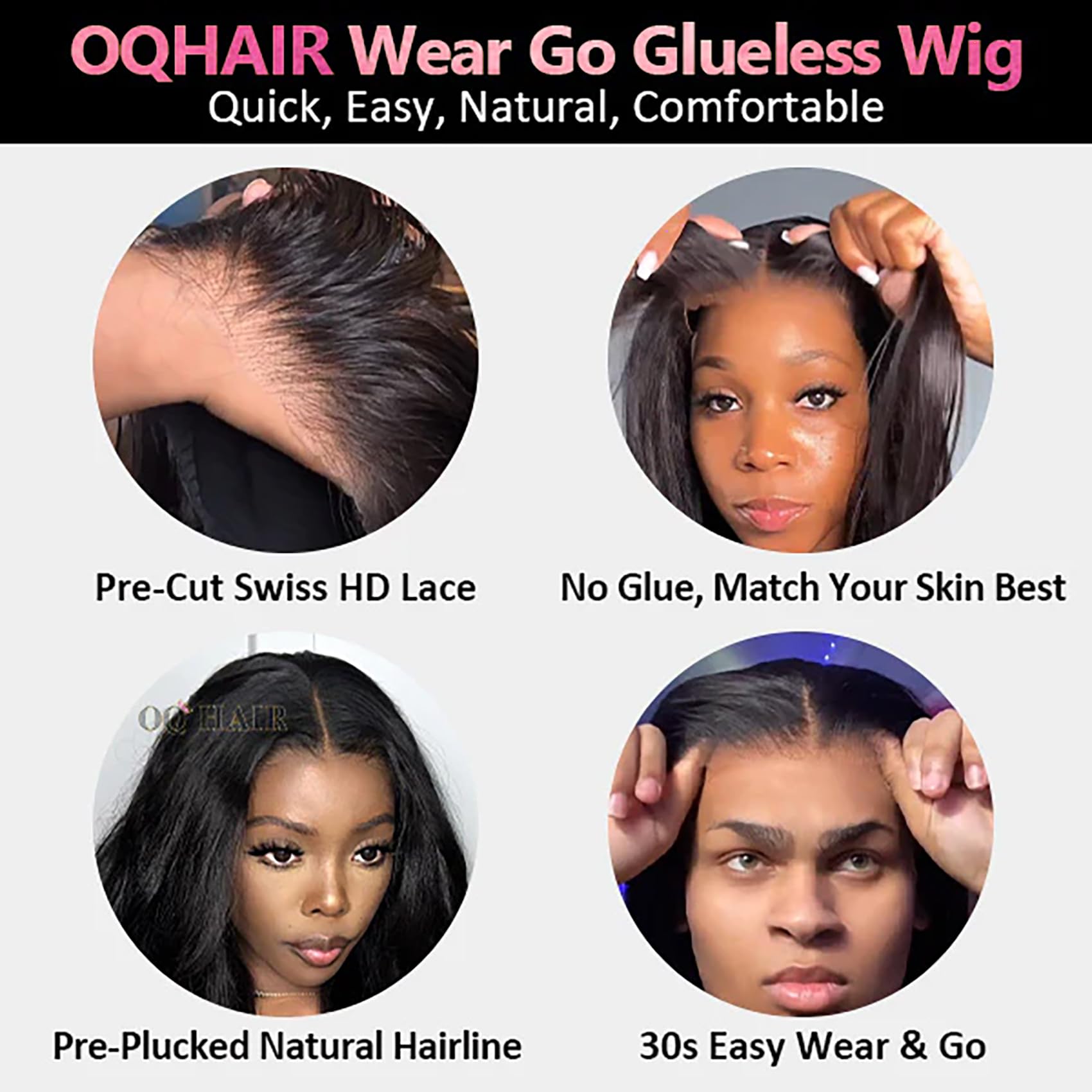 Go Glueless Wigs for Women - 100% Human Hair 22Inch HD Lace Front Wig with Pre Plucked & Pre Cut 4X6 Lace | Beginner Friendly, Natural & Comfortable | Perfect for Daily Wear, Cosplay & Protective Hairstyles