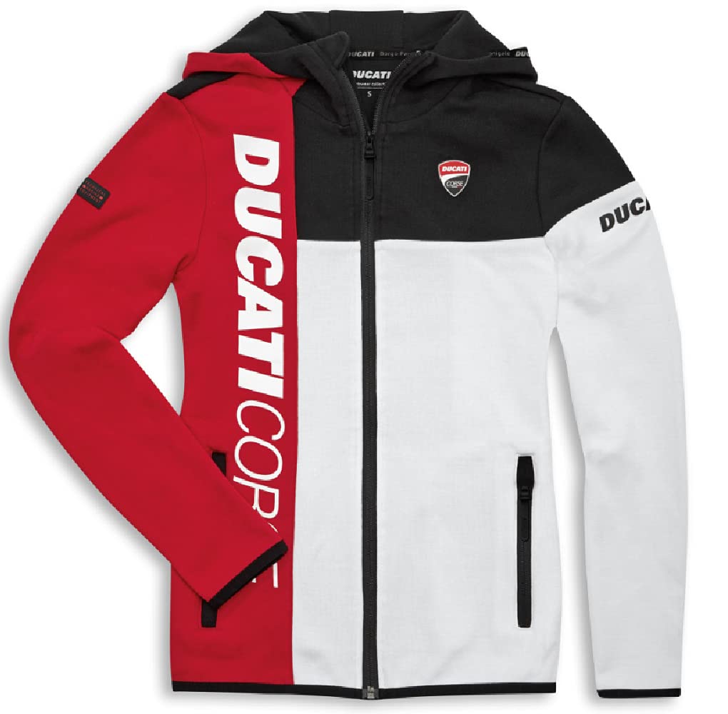 Ducati Women's Corse DC Track Hooded Full-Zip Sweatshirt - White, Red, Black - Casual Streetwear & Motorcycle Riding Jacket for Women (Size L)