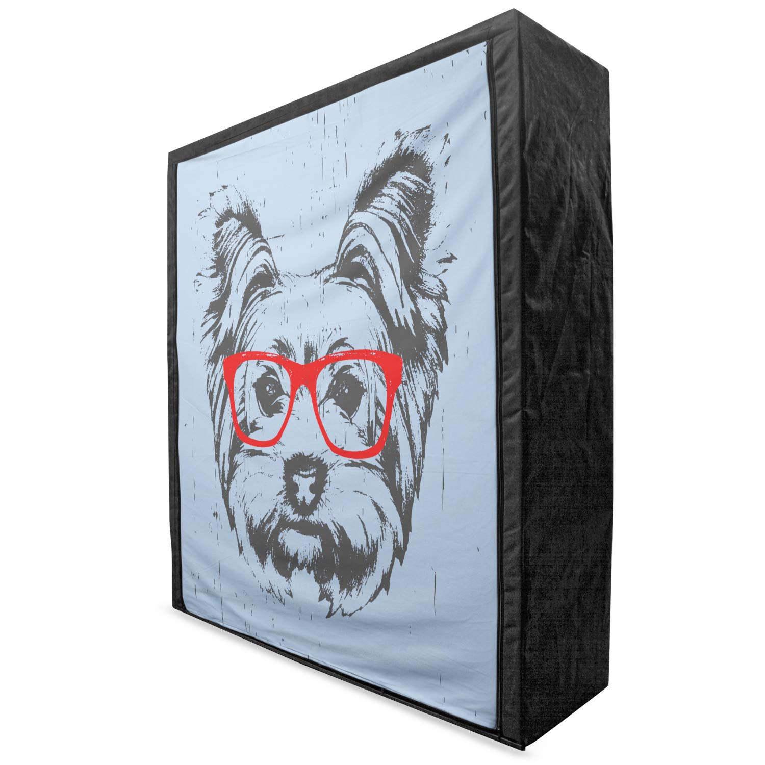 Ambesonne Yorkie Portable Fabric Wardrobe - Yorkshire Terrier Portrait with Red Glasses, 59