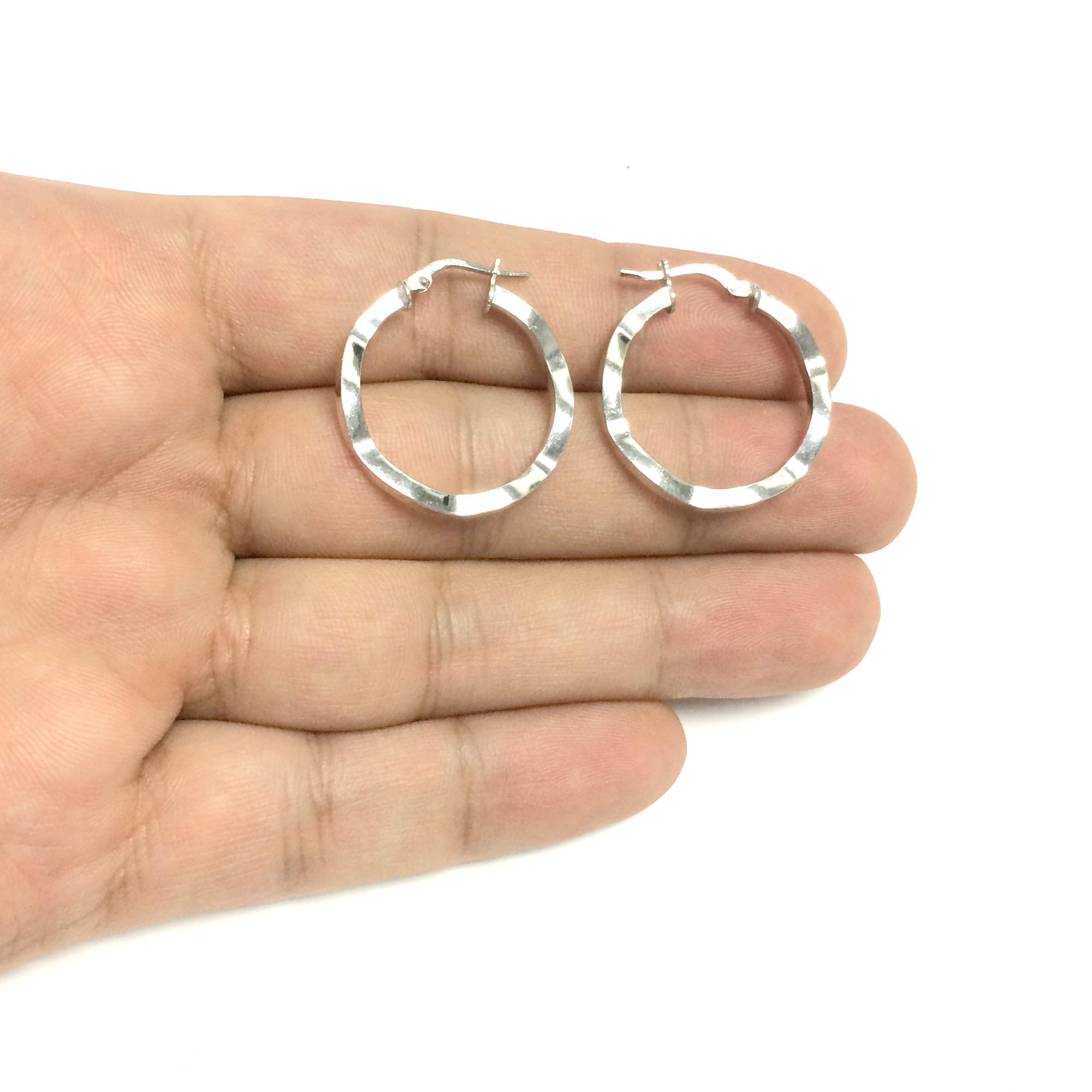 Rhodium Plated Sterling Silver Wavy Round Hoop Earrings for Women - Elegant Dangle Earrings for Party, Wedding & Everyday Wear