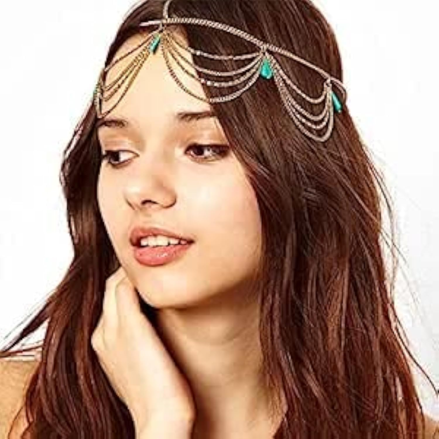 Pandahall Turquoise Chain Headband - Unique Jewelry Hair Accessory for Women & Girls, Perfect for Parties, Weddings, and Special Occasions