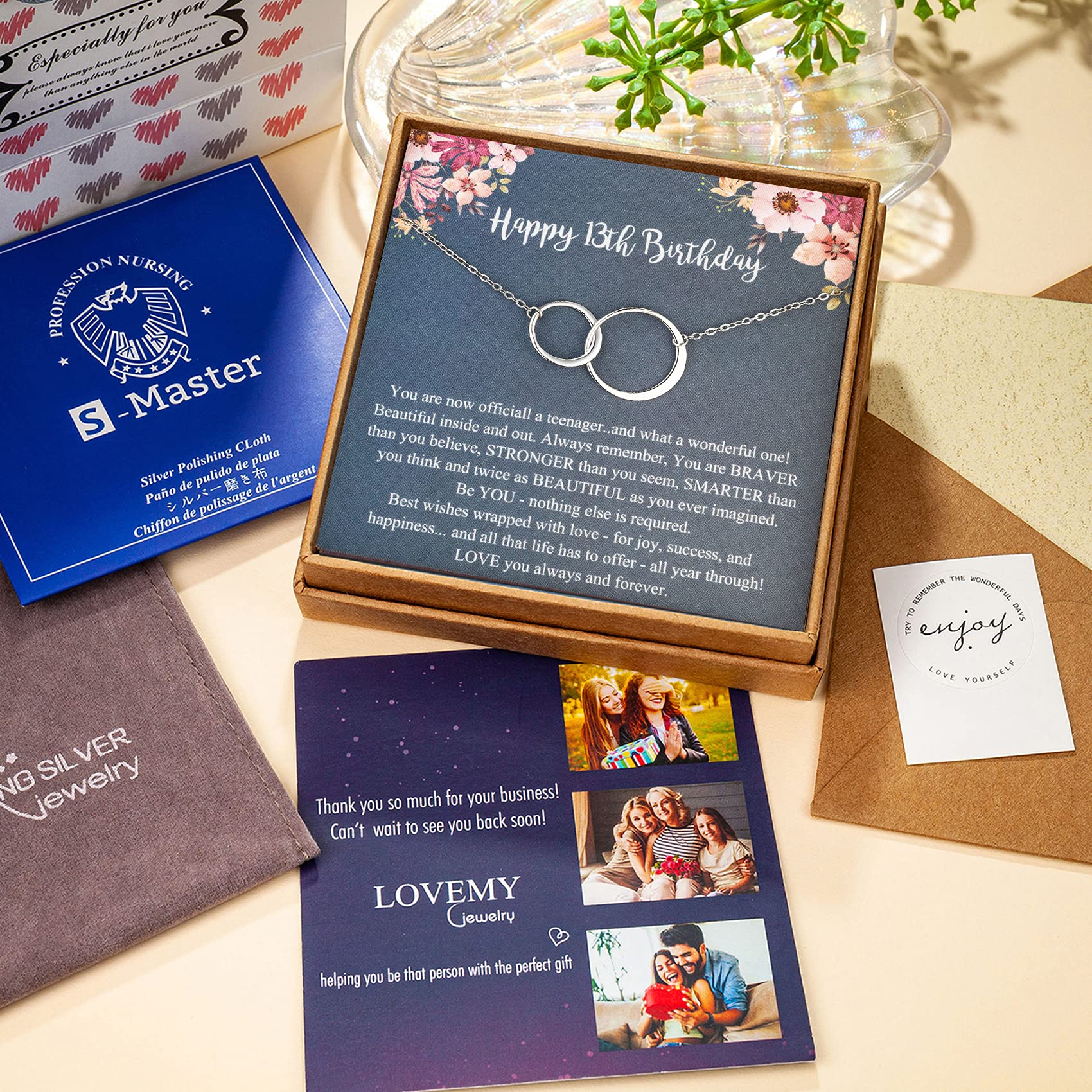 LOVEMY Sweet 13th Birthday Gifts for Girls - Sterling Silver 2 Ring Necklace for Teen Girls | Birthday Jewelry, Friendship Gifts for Her | Perfect for Birthday Parties, Graduation & Special Occasions