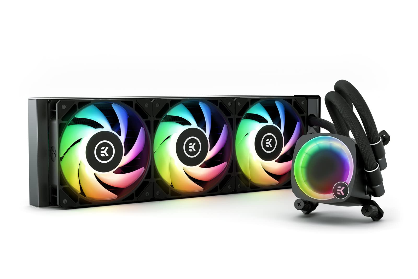 EK Nucleus AIO CR360 Lux D-RGB 360mm All-in-One Liquid CPU Cooler with EK FPT Fans - High Performance Water Cooling for Gaming PC, Intel & AMD Ryzen Processors - Perfect for Overclocking & Silent Cooling in High-End Gaming Rigs