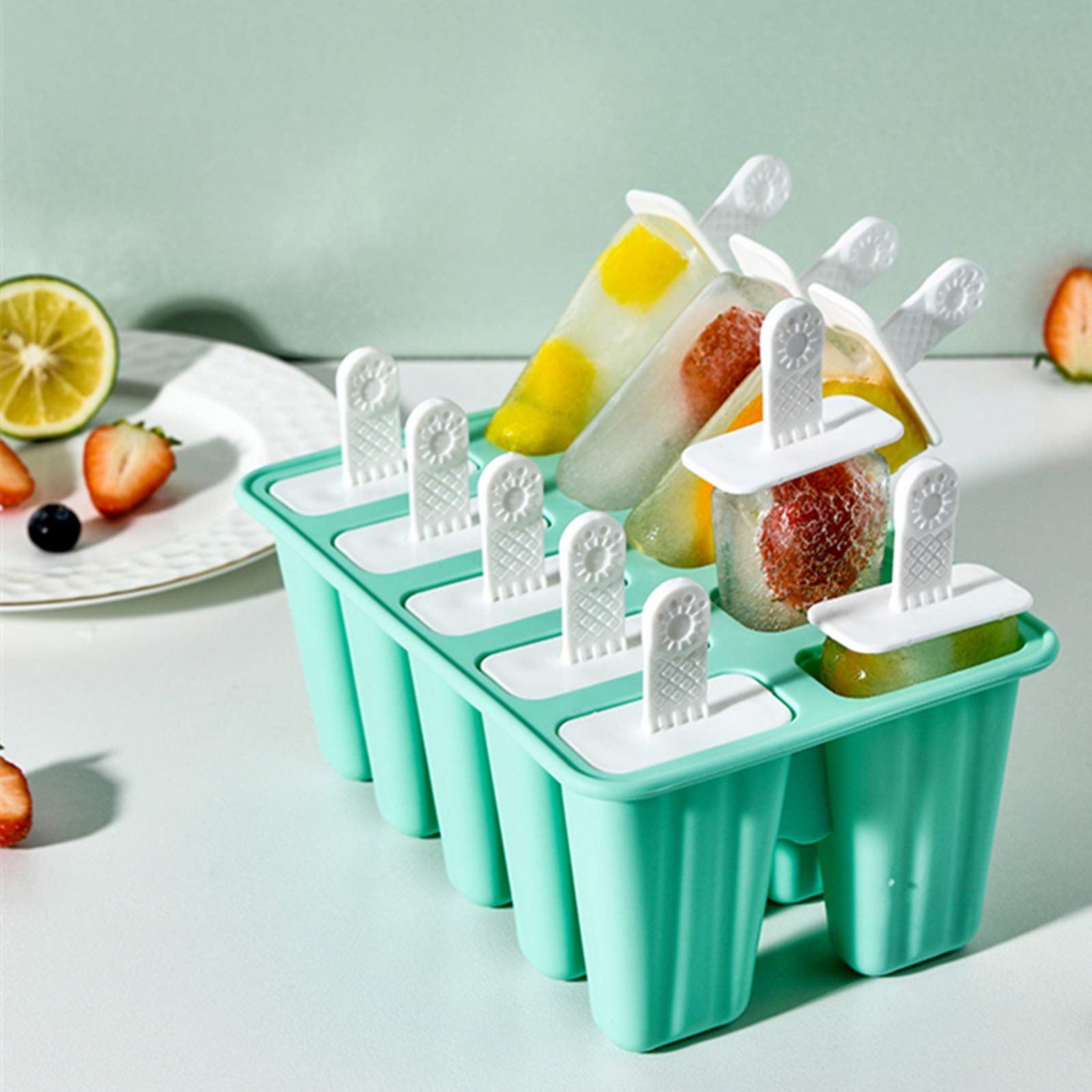 12-Piece Silicone Popsicle Molds with Easy Release - Reusable Ice Pop Maker (12 Cavities, Green) for Homemade Frozen Treats, Kids Snacks & Summer Parties