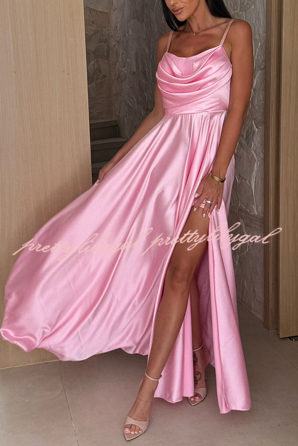 Elegant Solid Color Maxi Dress with Suspender Back, Pleated Detail & Side Slit - Perfect for Weddings, Parties & Evening Events