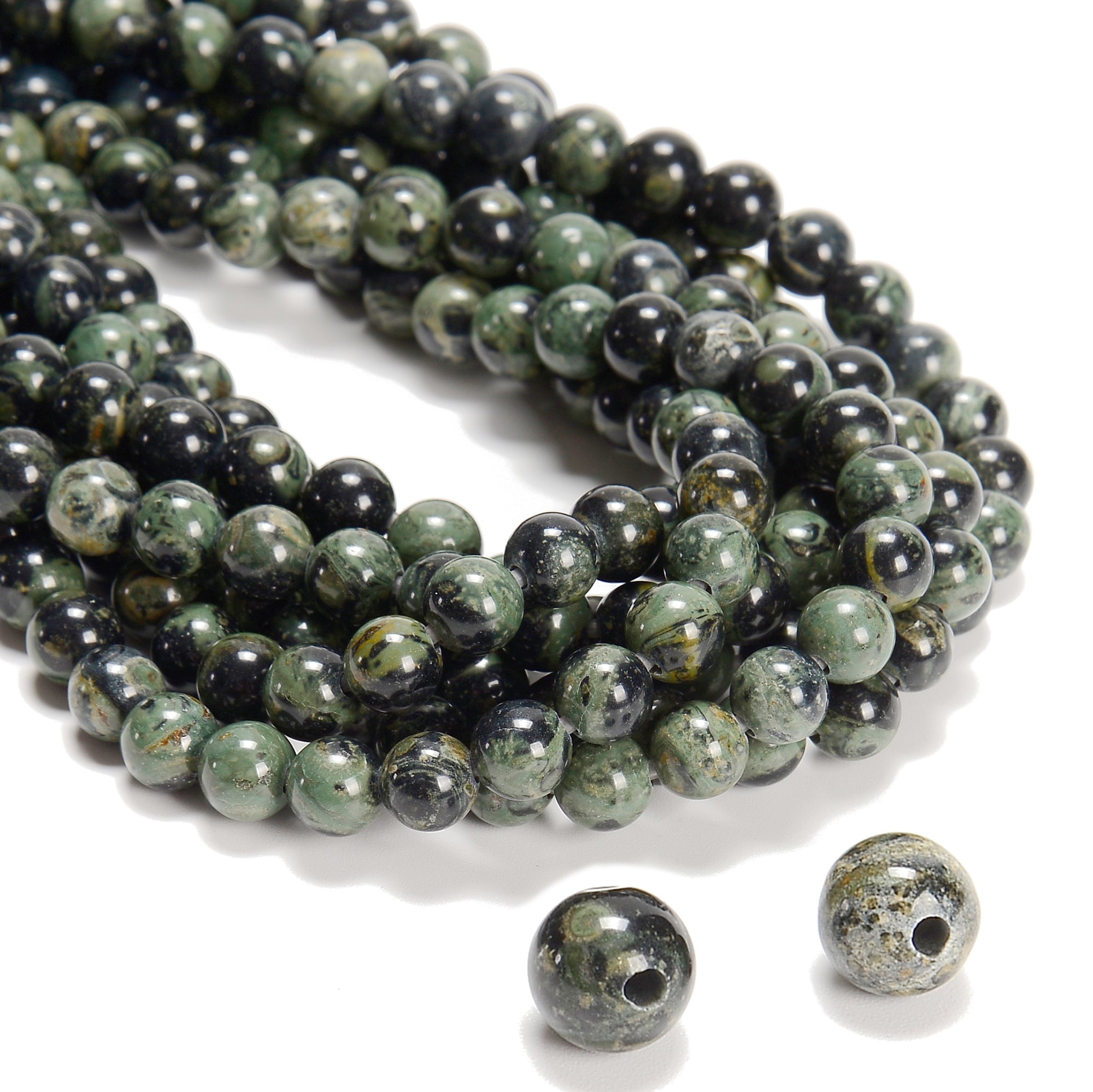 Premium 2.0mm Hole Kambaba Jasper Smooth Round Beads - 8mm, 10mm, 15.5mm Strands for Jewelry Making, DIY Crafts, Meditation & Healing Bracelets - Natural Stone Beads for Necklaces, Bracelets & Spiritual Accessories