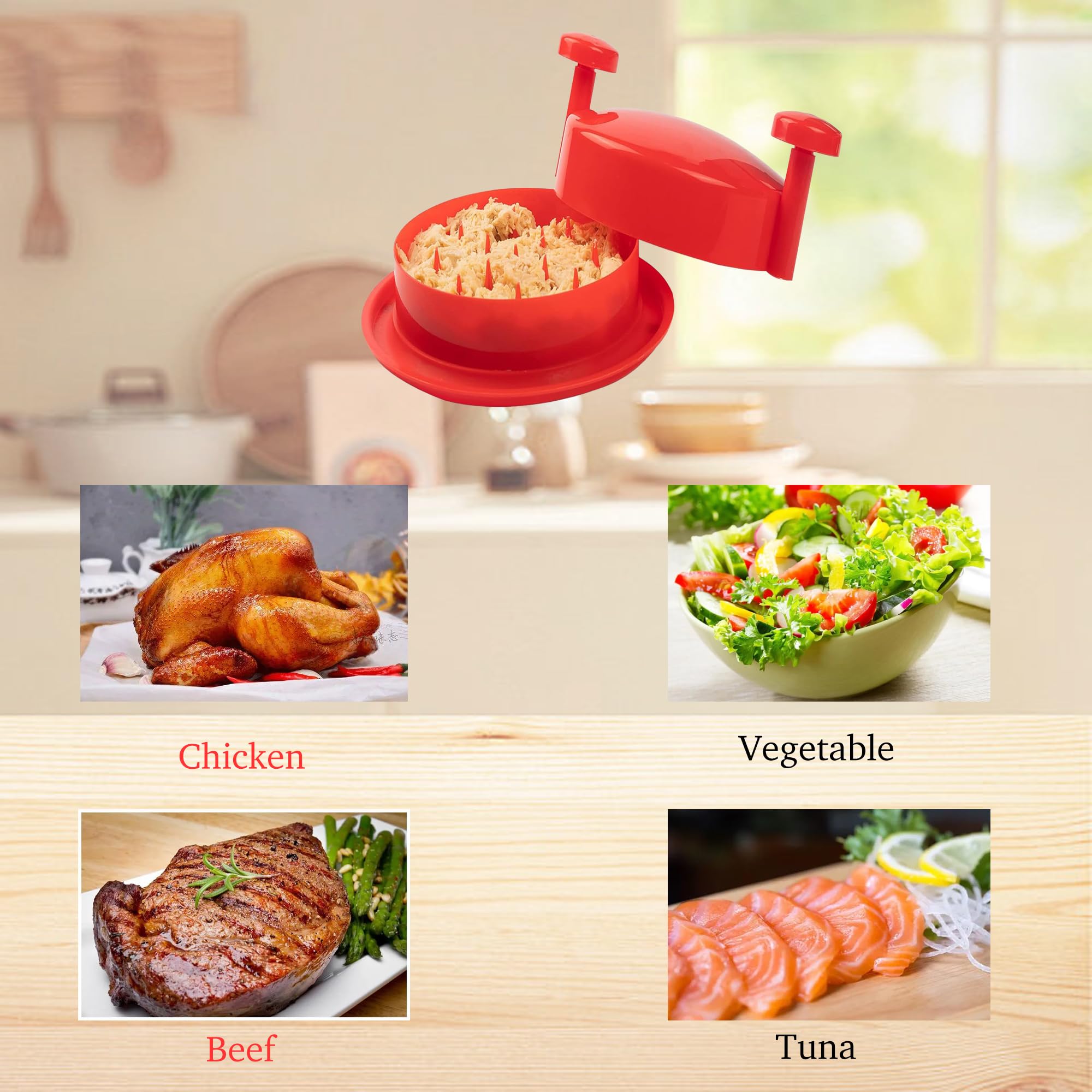 PINKJOY Chicken Shredder Tool - Ergonomic Meat Shredder with Non-Slip Handle for Pulled Pork, Chicken, Beef - Easy to Clean & Twist - Perfect for BBQ, Tacos, Sandwiches & Meal Prep (Red)