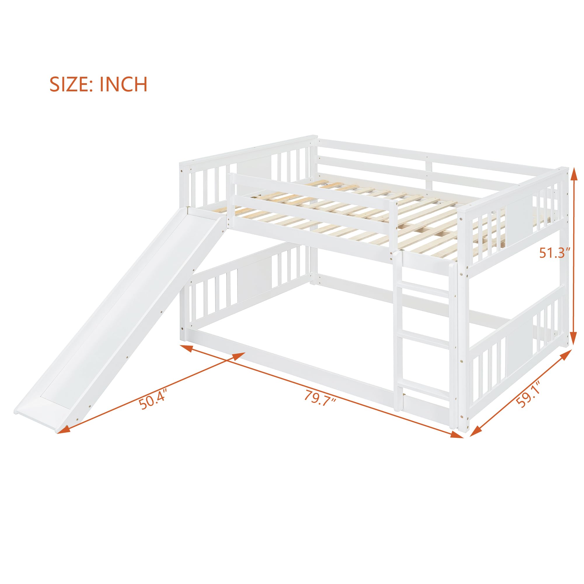 Full Over Full Bunk Bed with Slide & Ladder - Sturdy Wooden Bunk Beds for Kids, Teens & Adults - Space-Saving Twin Bunk Bed for Small Rooms - No Box Spring Needed - Perfect for Bedrooms, Dorms & Vacation Homes