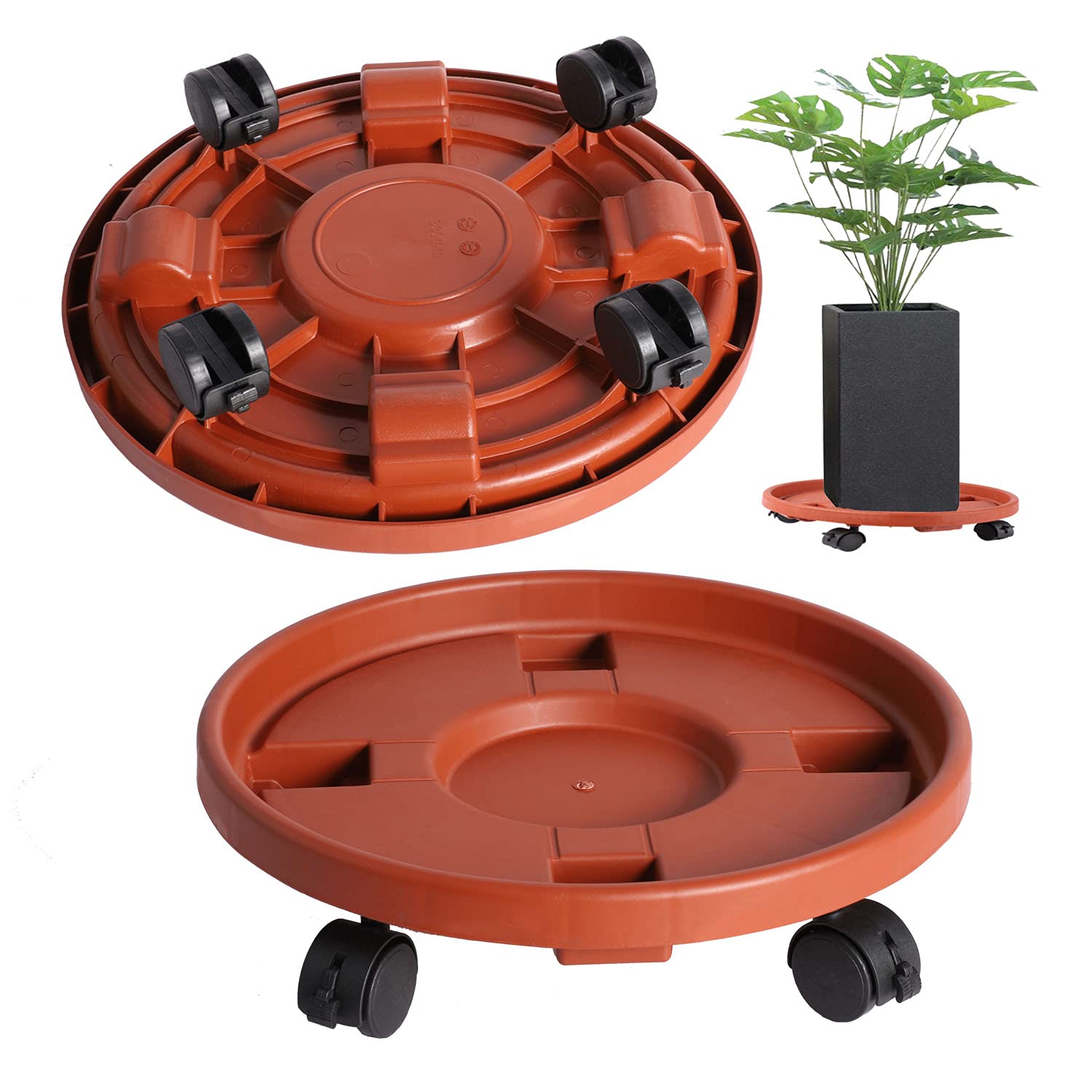 LoleeQiu 2 Pack 13 Inch Plant Caddy with Locking Wheels - Heavy Duty Plant Stand with 4 Universal Casters - Indoor Outdoor Flower Pot Mover for Easy Mobility - Perfect for Moving Large Potted Plants in Living Room, Garden or Patio