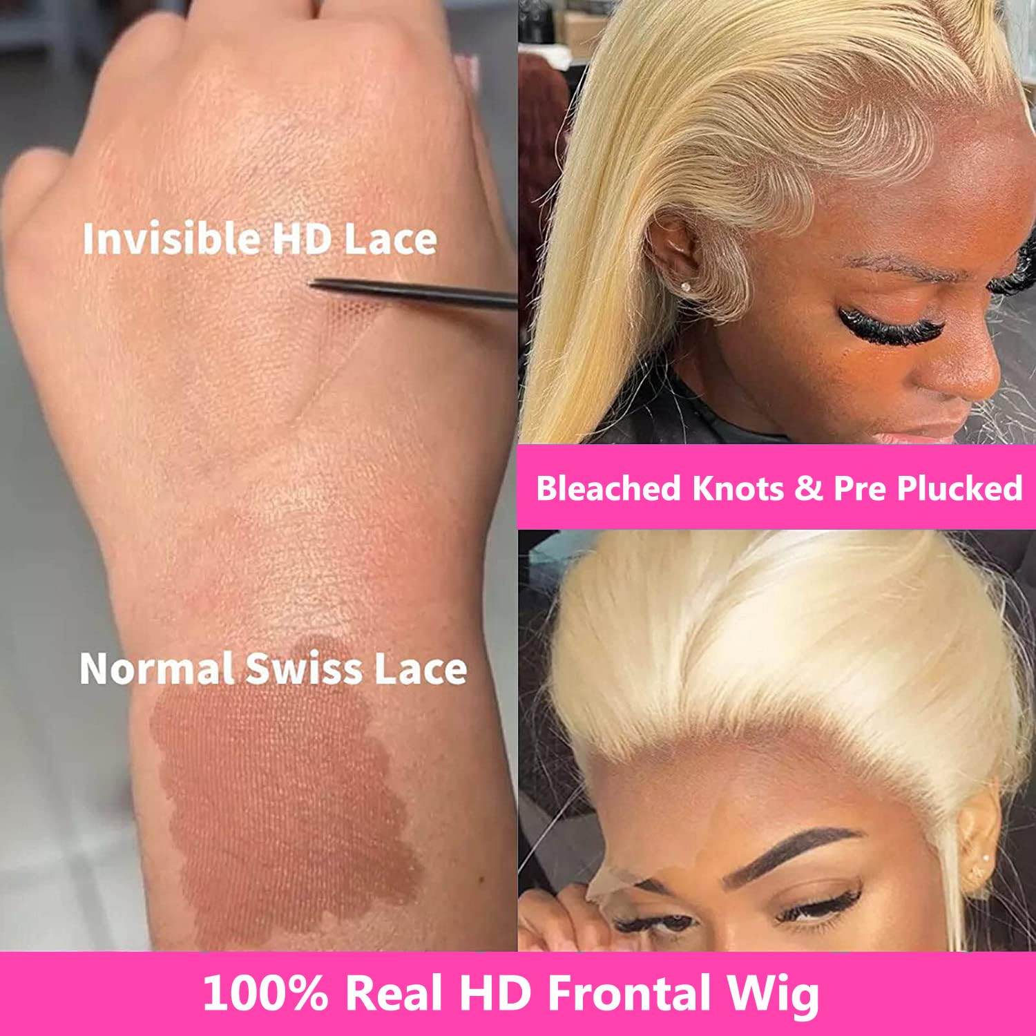 613 Lace Front Human Hair Wig - 22 Inch Straight Blonde Lace Wig with 180% Density & 13x4 HD Transparent Lace - Pre Plucked with Baby Hair - Perfect for Daily Wear, Cosplay, and Special Occasions