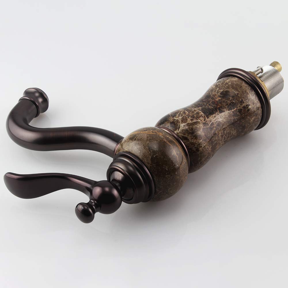 Luxury Stone Bathroom Faucet - European All Copper & Natural Marble Emperador Basin Mixer Tap - Hot & Cold Water Venetian Bronze (C12123PS-FW) - Perfect for Modern & Classic Bathroom Decor