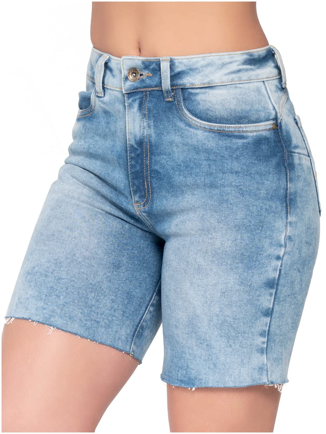 L.O.W.L.A SHAPEWEAR High Waisted Tummy Control Jean Shorts for Women - Butt Lifting Denim Shorts for Workouts, Running & Everyday Wear