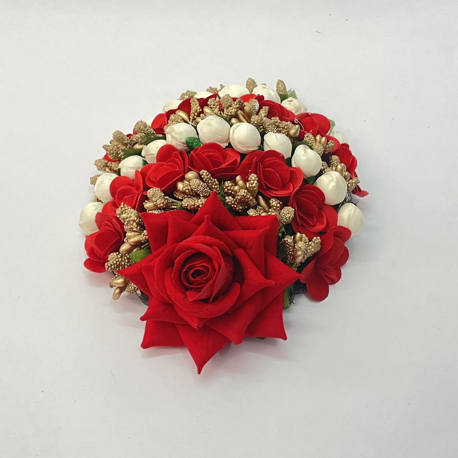 GuruEmbelish Artificial Bridal Bun Juda Maker Flower Gajra Hair Accessories for Women & Girls - Red (Pack of 1) | Perfect for Weddings, Parties & Traditional Indian Hairstyles