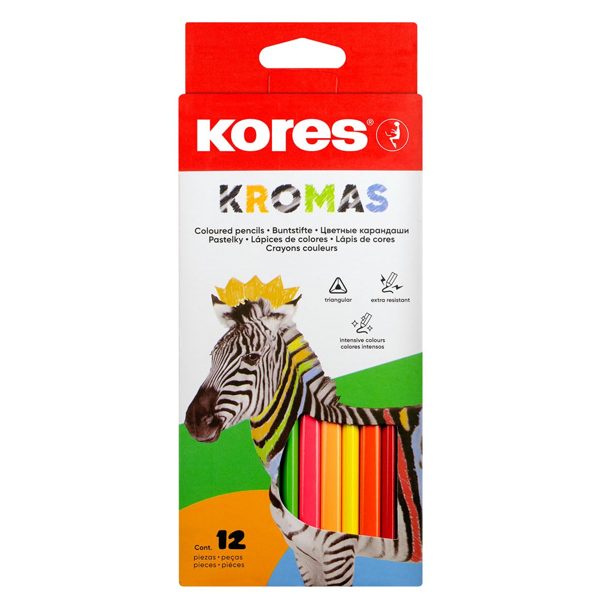 Kores Kromas 12-Colored Pencils Set - Soft Triangular Lead for Kids, Beginners & Artists - Vibrant Assorted Colors - Perfect for School, Art Projects & Sketching