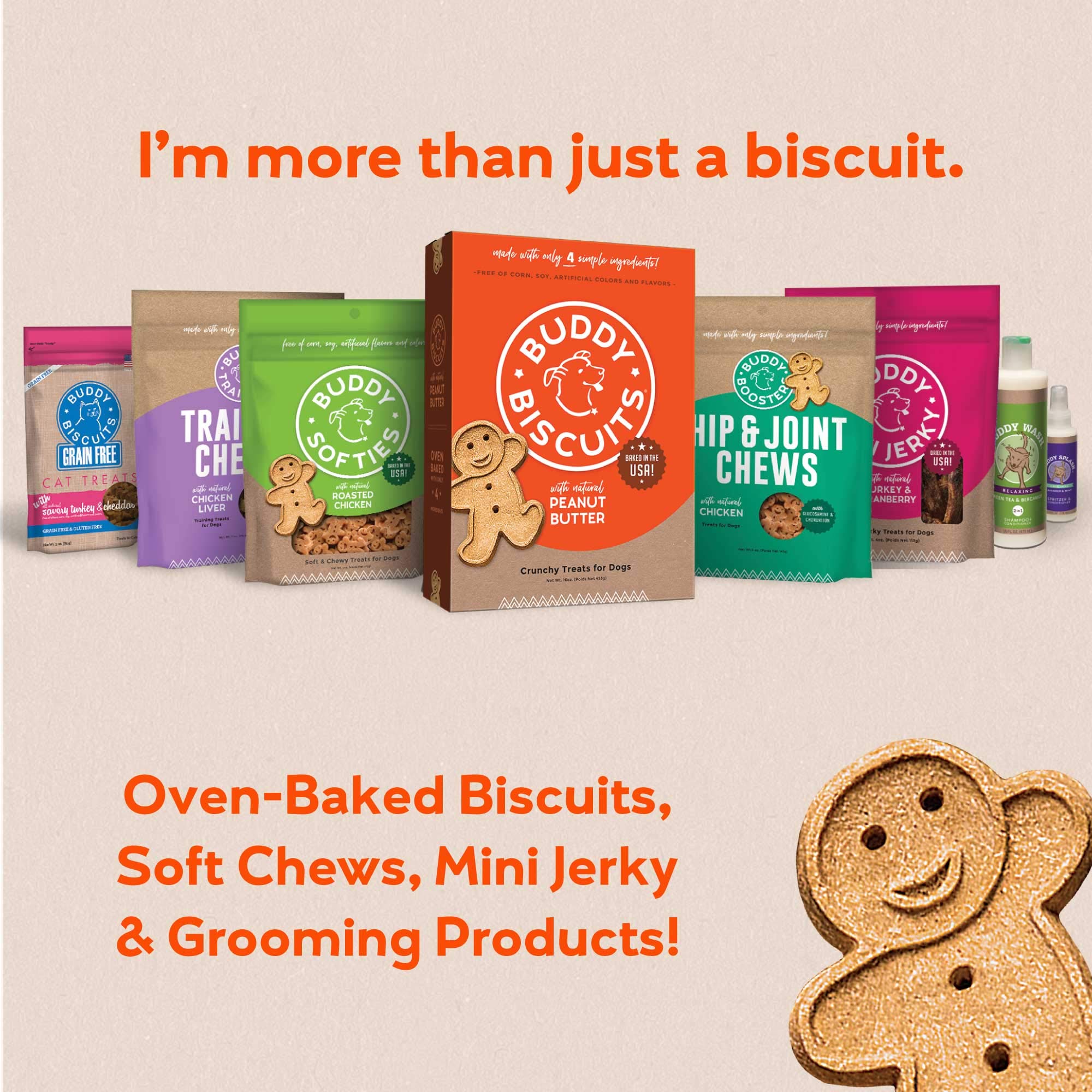 Buddy Biscuits Oven Baked Dog Treats with Peanut Butter & Whole Grain - 6 Pack (96 oz) - Healthy Crunchy Snacks for Training, Rewards & Dental Care - Perfect for Small, Medium & Large Dogs