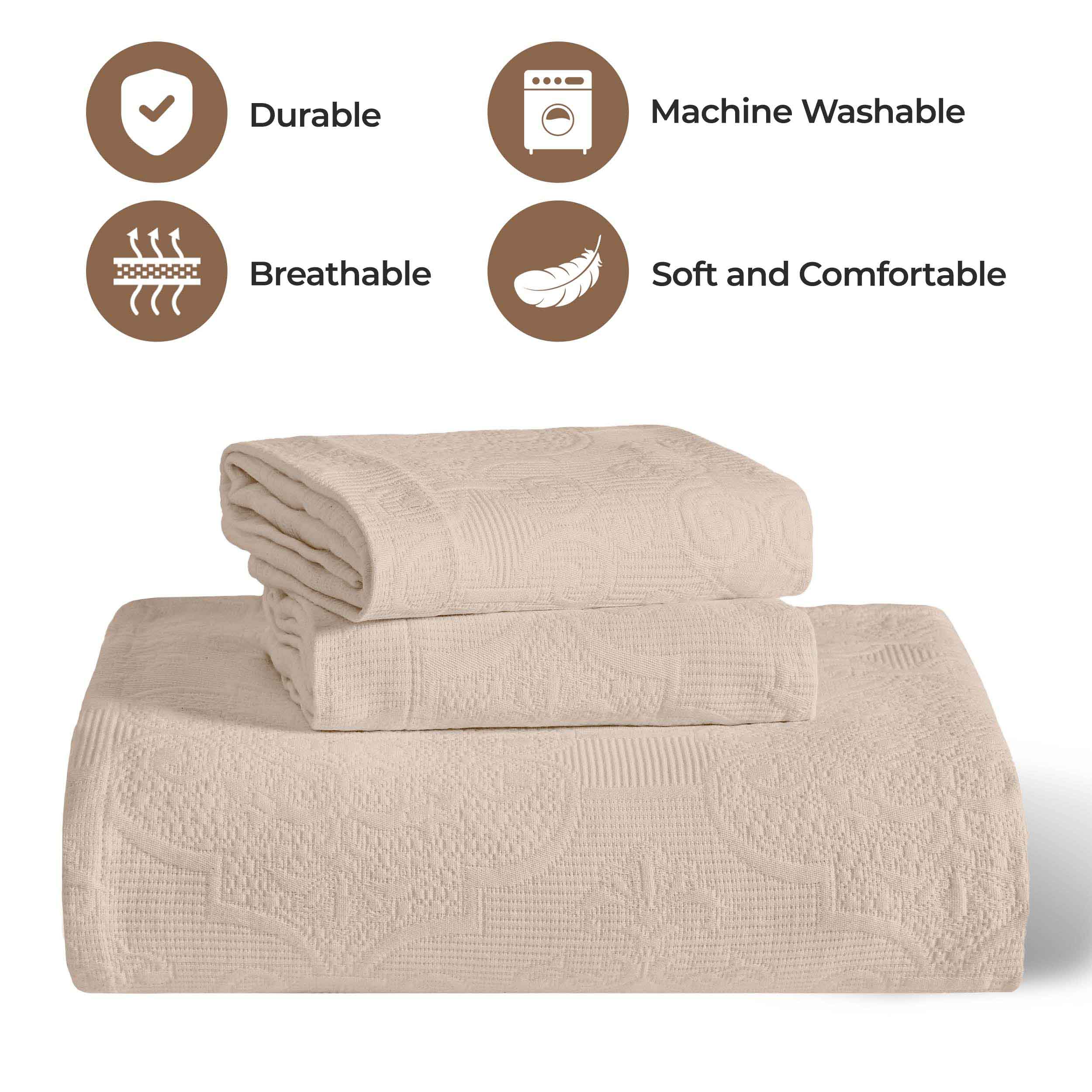Florin Cotton Matelassé Jacquard Bedspread Set with Scrolling Medallion Design - Luxury Queen/King Size Bedding for Master Bedroom, Guest Room & Hotel Decor