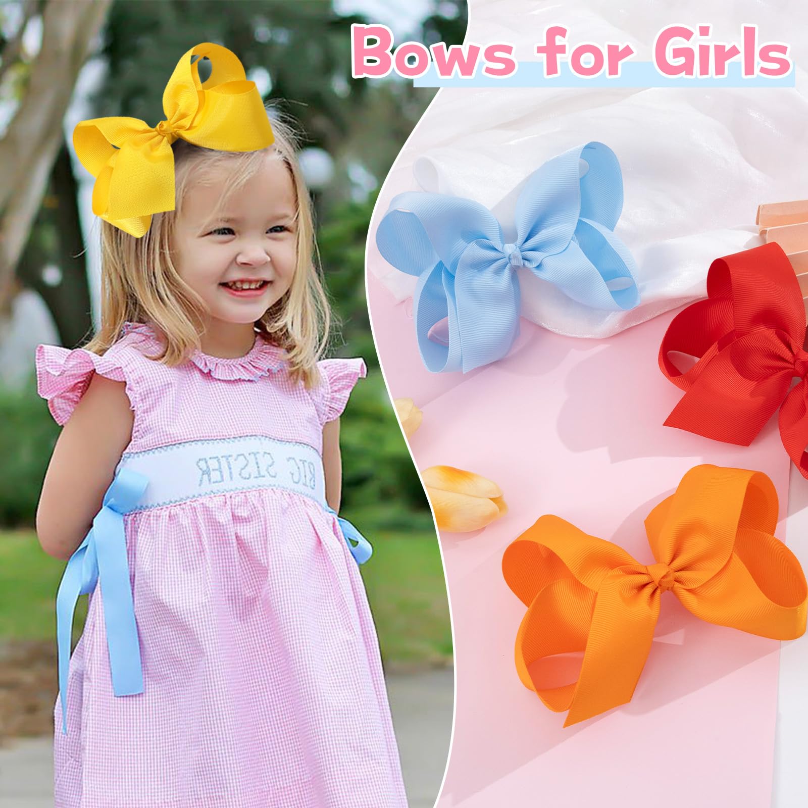 Oaoleer 20PCS 8 Inch Hair Bows for Girls - Grosgrain Ribbon Toddler Hair Clips with Alligator Clips for Baby Girls, Kids & Teens - Perfect for School, Parties & Special Occasions