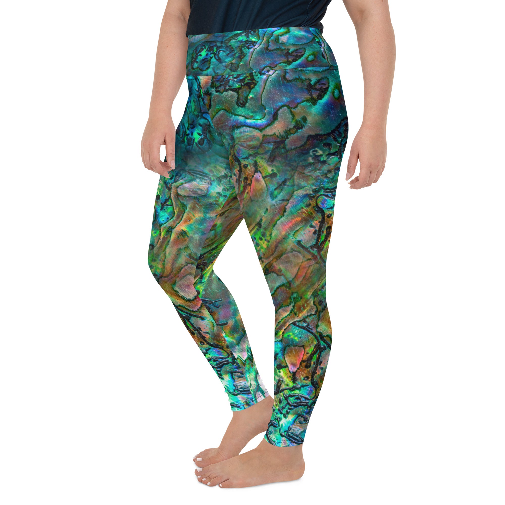 Plus Size Abalone Swim Leggings - High Waisted Tummy Control Swimwear for Women - Perfect for Beach, Pool & Water Sports