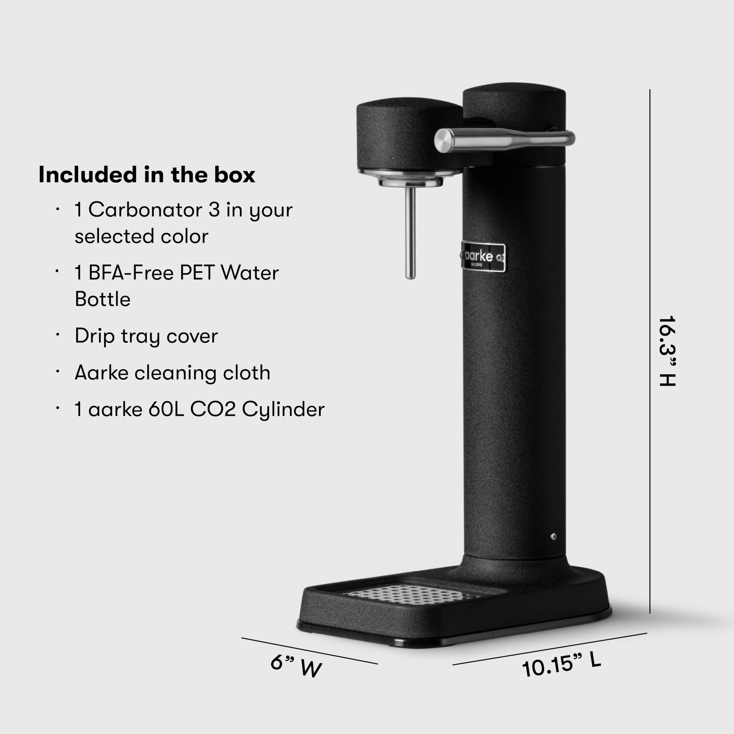 Aarke Carbonator III with CO2 Cylinder - Premium Sparkling Water Maker Machine, Stainless Steel Home Carbonation System with 800mL BPA-Free PET Reusable Bottle (Matte Black) - Perfect for Kitchen, Office & Healthy Hydration
